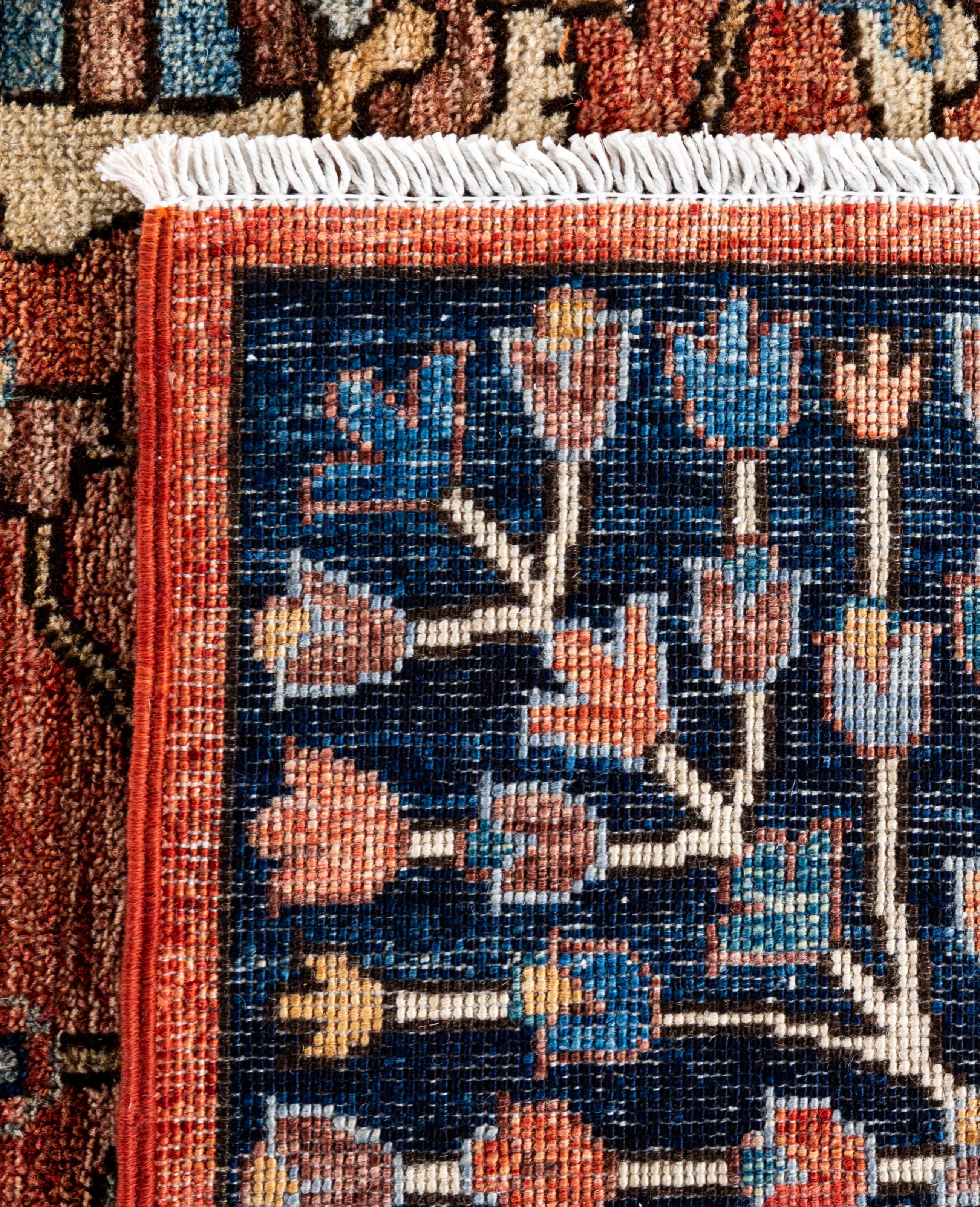 Tapis traditionnel tribal Serapi rouge noué à la main 8' 9