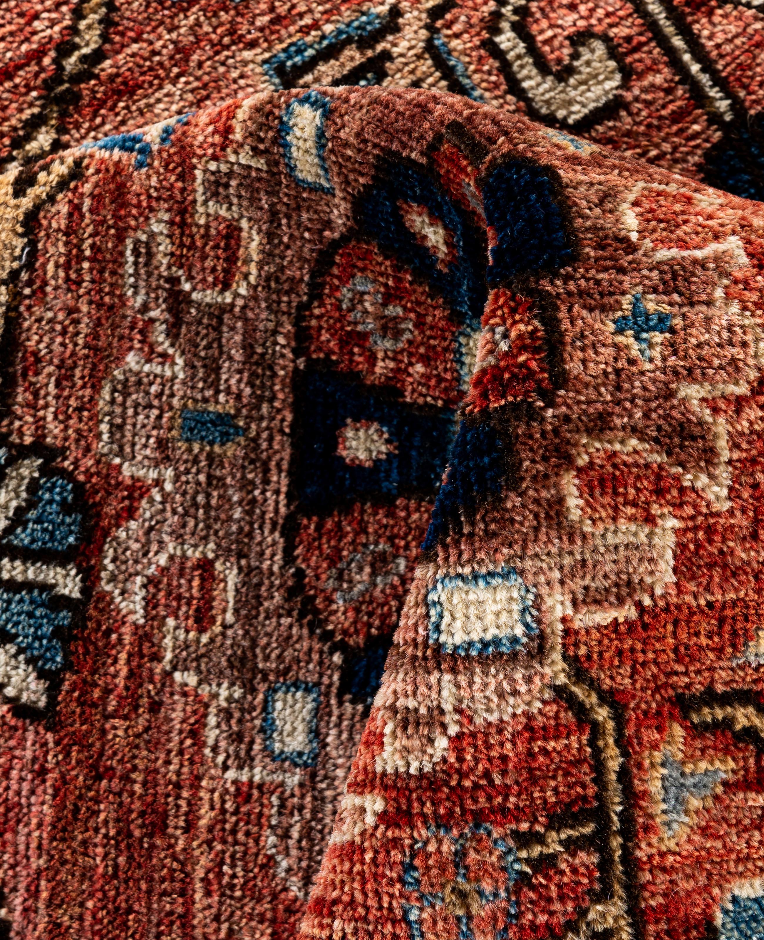 Laine Tapis traditionnel tribal Serapi rouge noué à la main 8' 9