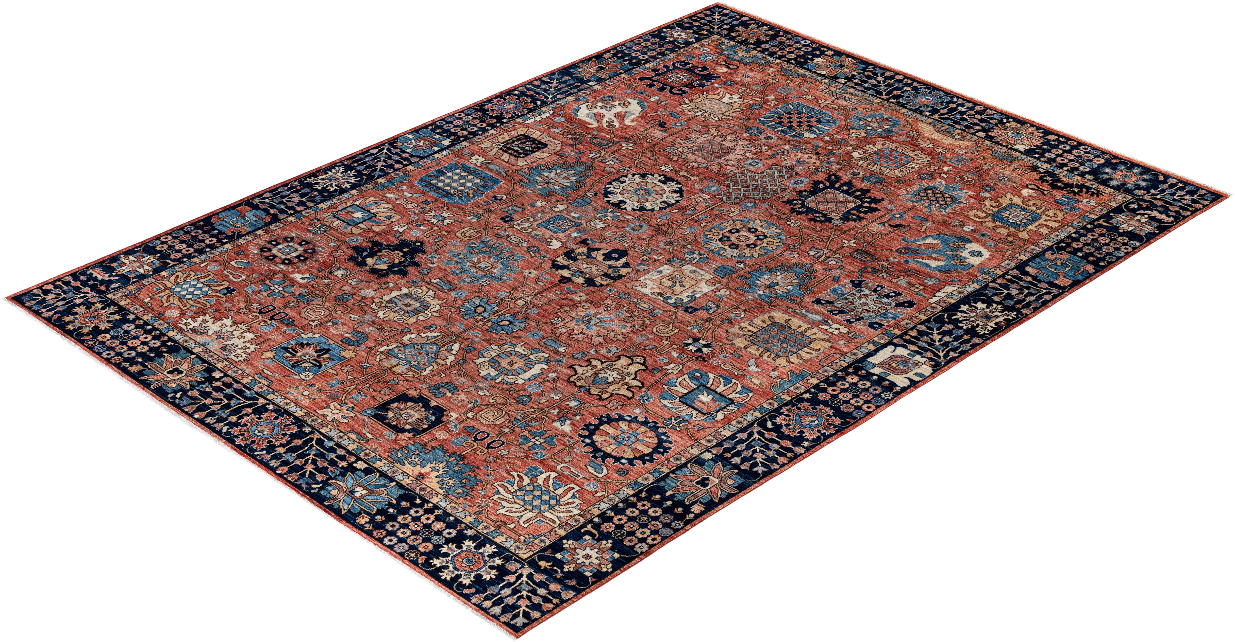 Tapis traditionnel tribal Serapi rouge noué à la main 8' 9