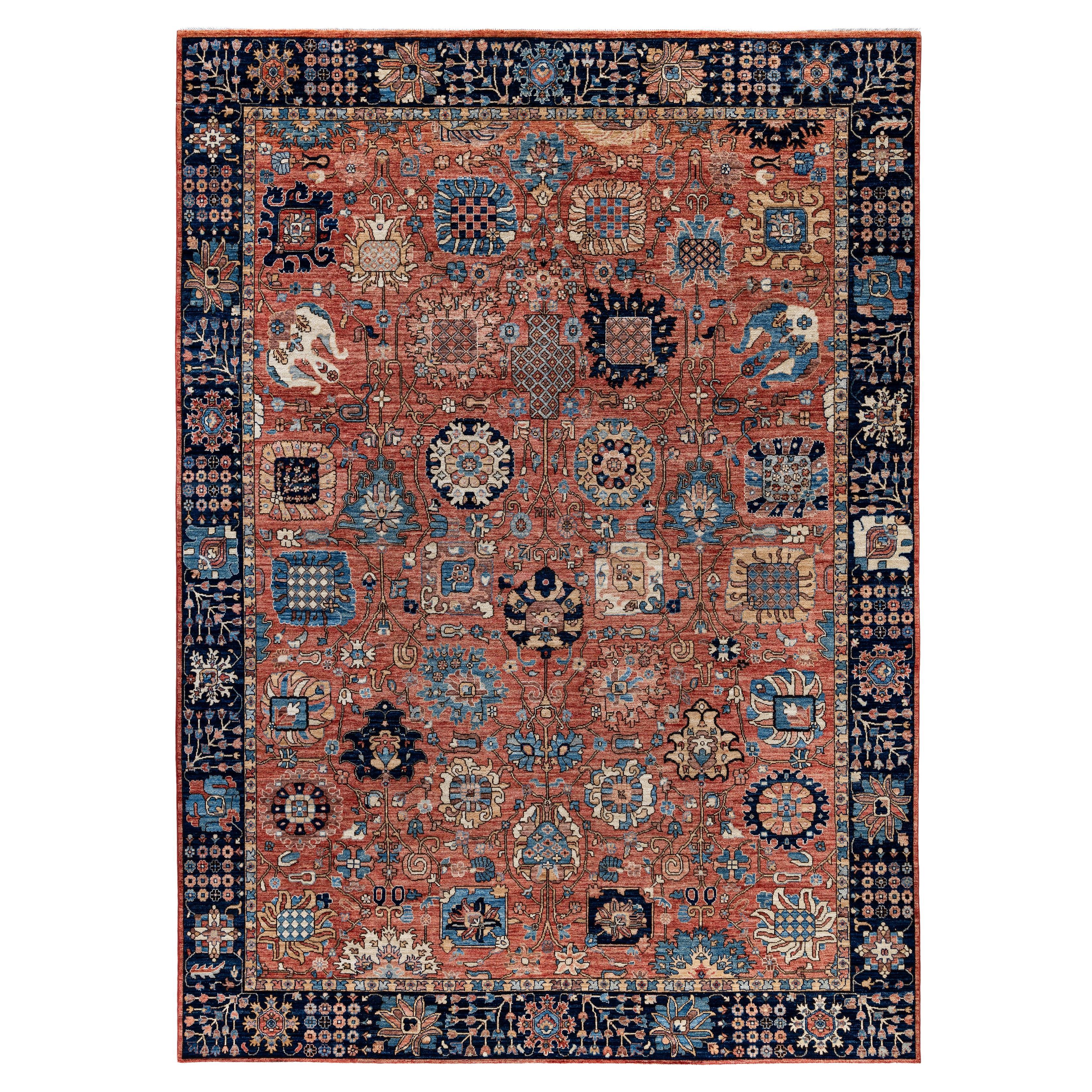Tapis traditionnel tribal Serapi rouge noué à la main 8' 9" x 12' 0" en vente