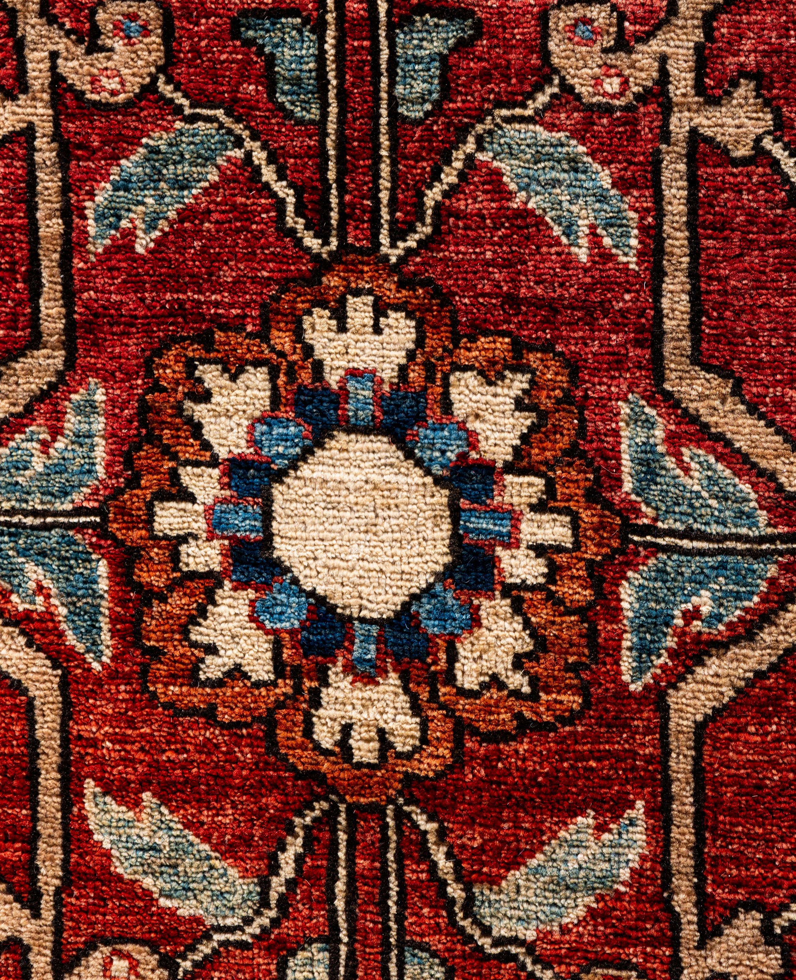 Pakistanais Tapis traditionnel tribal Serapi rouge noué à la main 9' 0