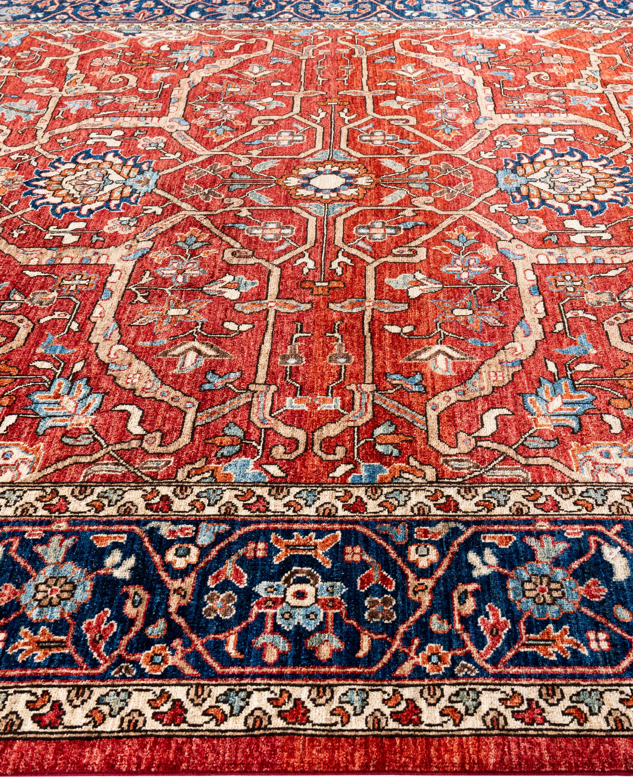 Noué à la main Tapis traditionnel tribal Serapi rouge noué à la main 9' 0