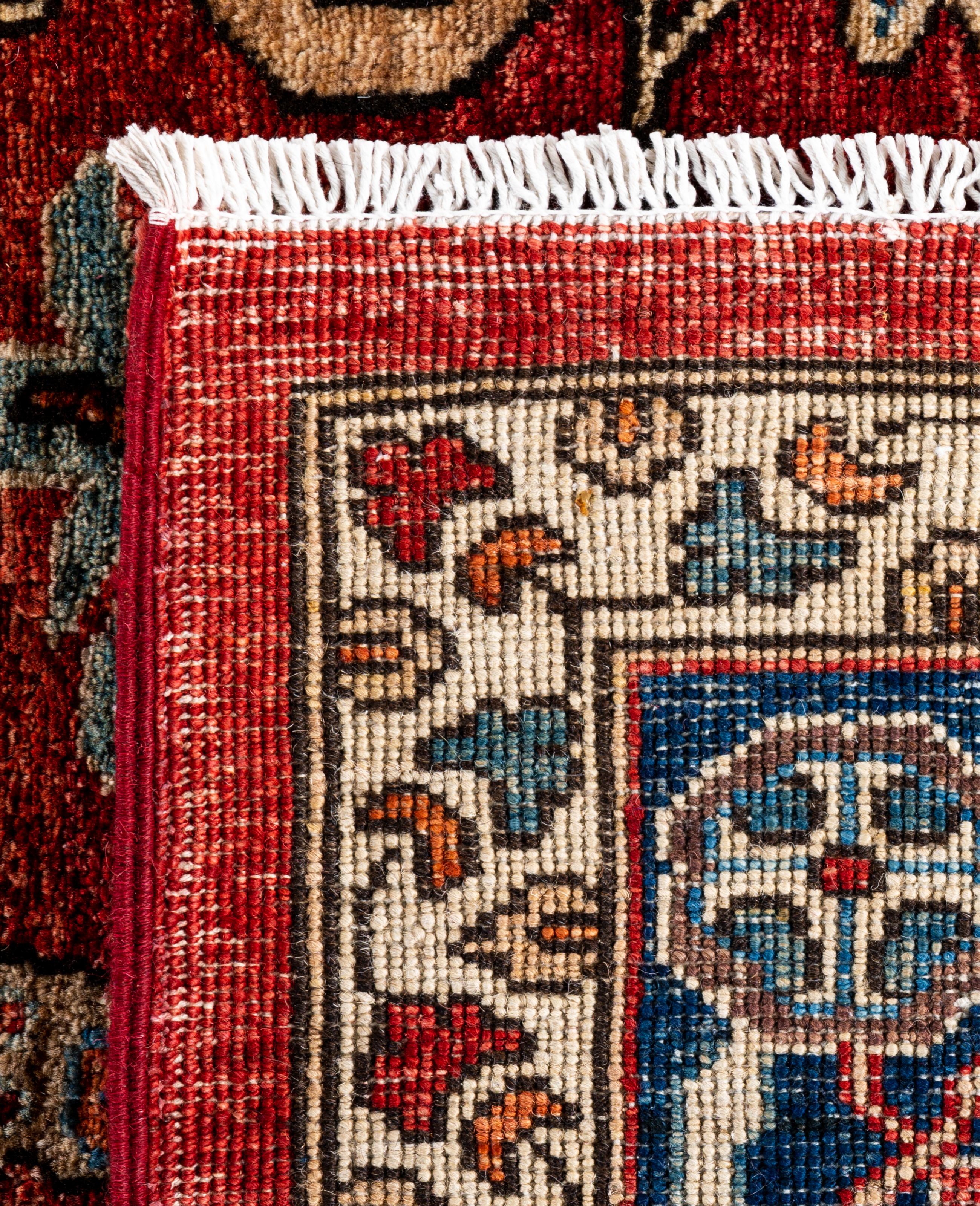 Tapis traditionnel tribal Serapi rouge noué à la main 9' 0