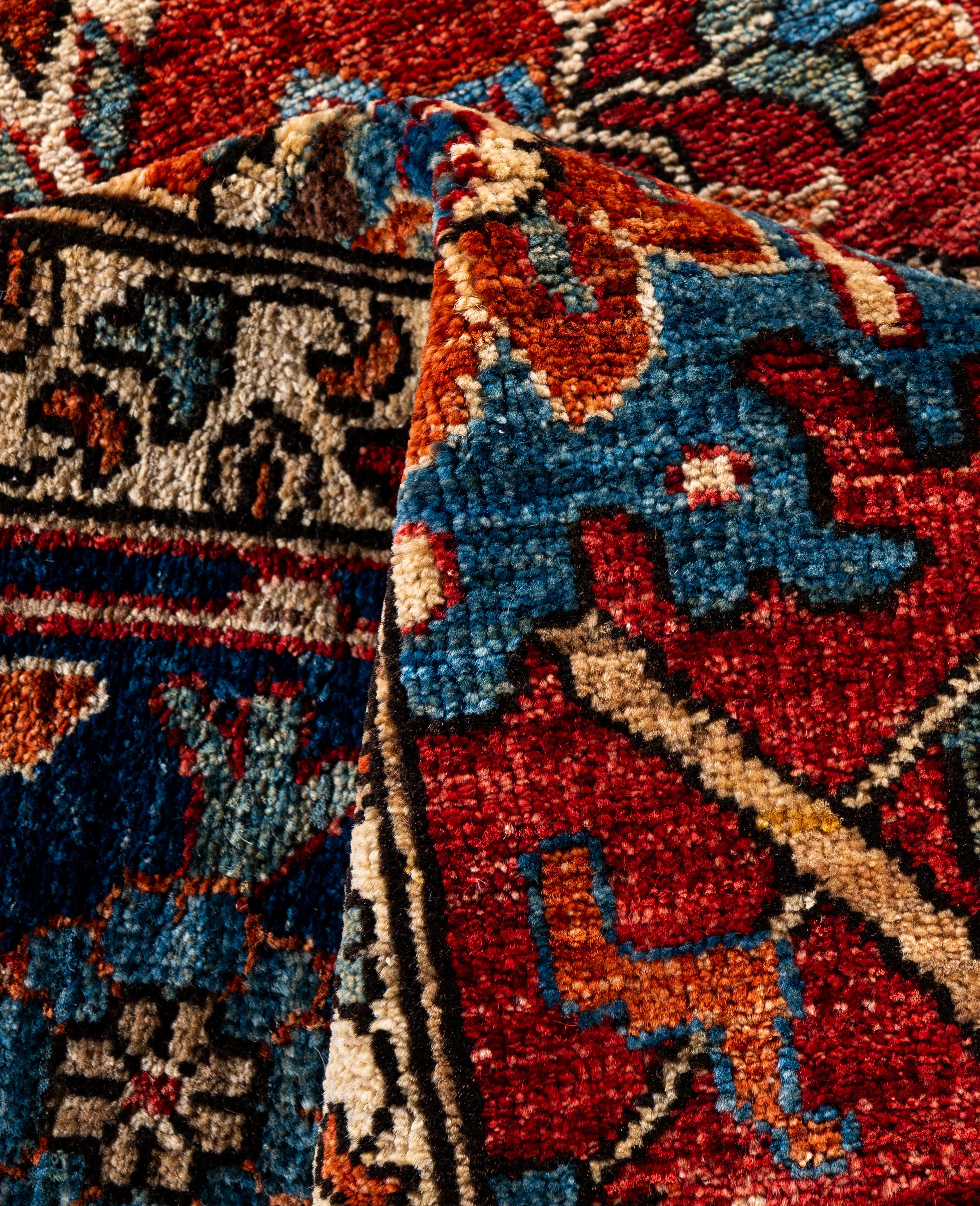 Laine Tapis traditionnel tribal Serapi rouge noué à la main 9' 0