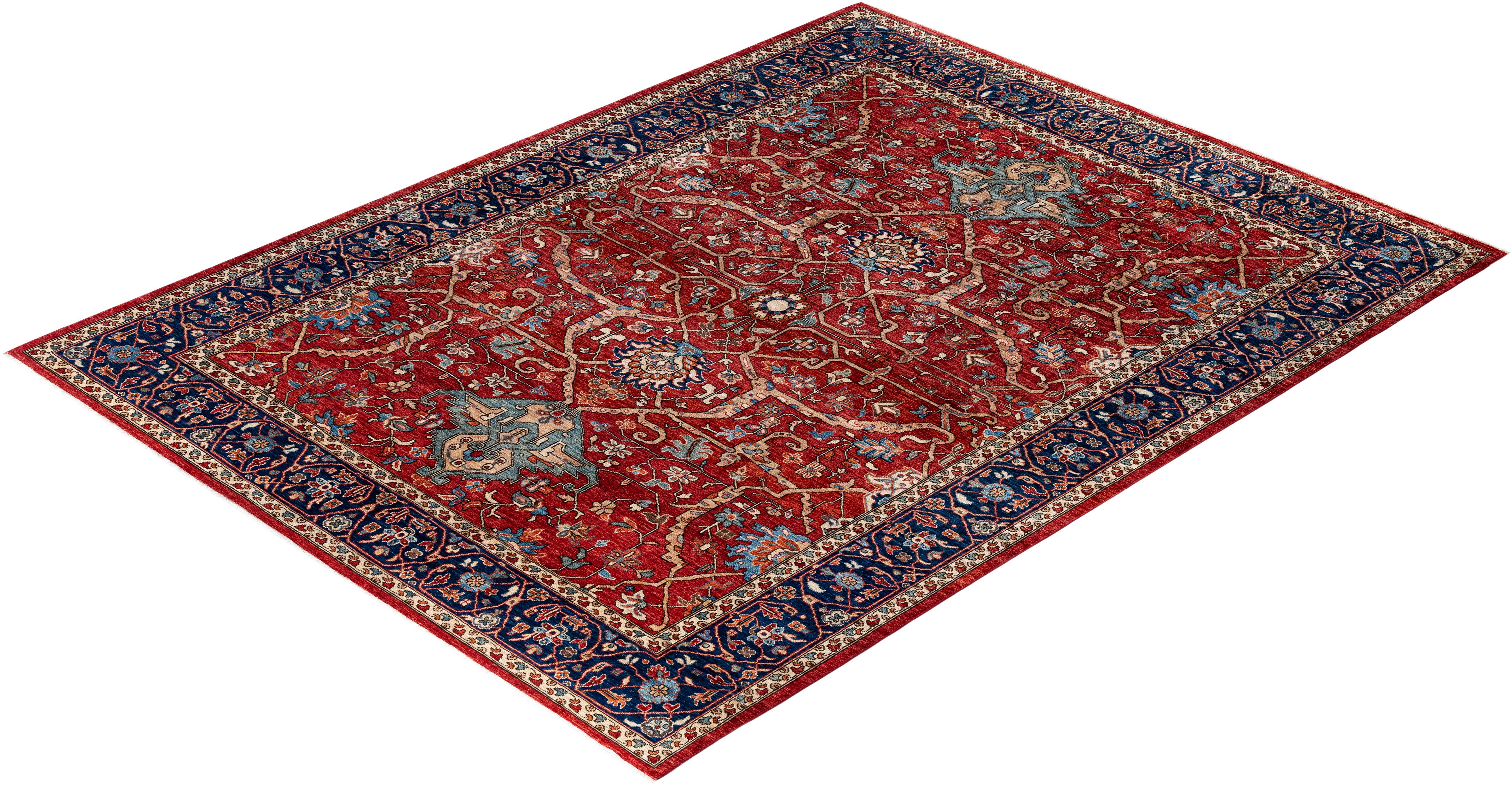 Tapis traditionnel tribal Serapi rouge noué à la main 9' 0