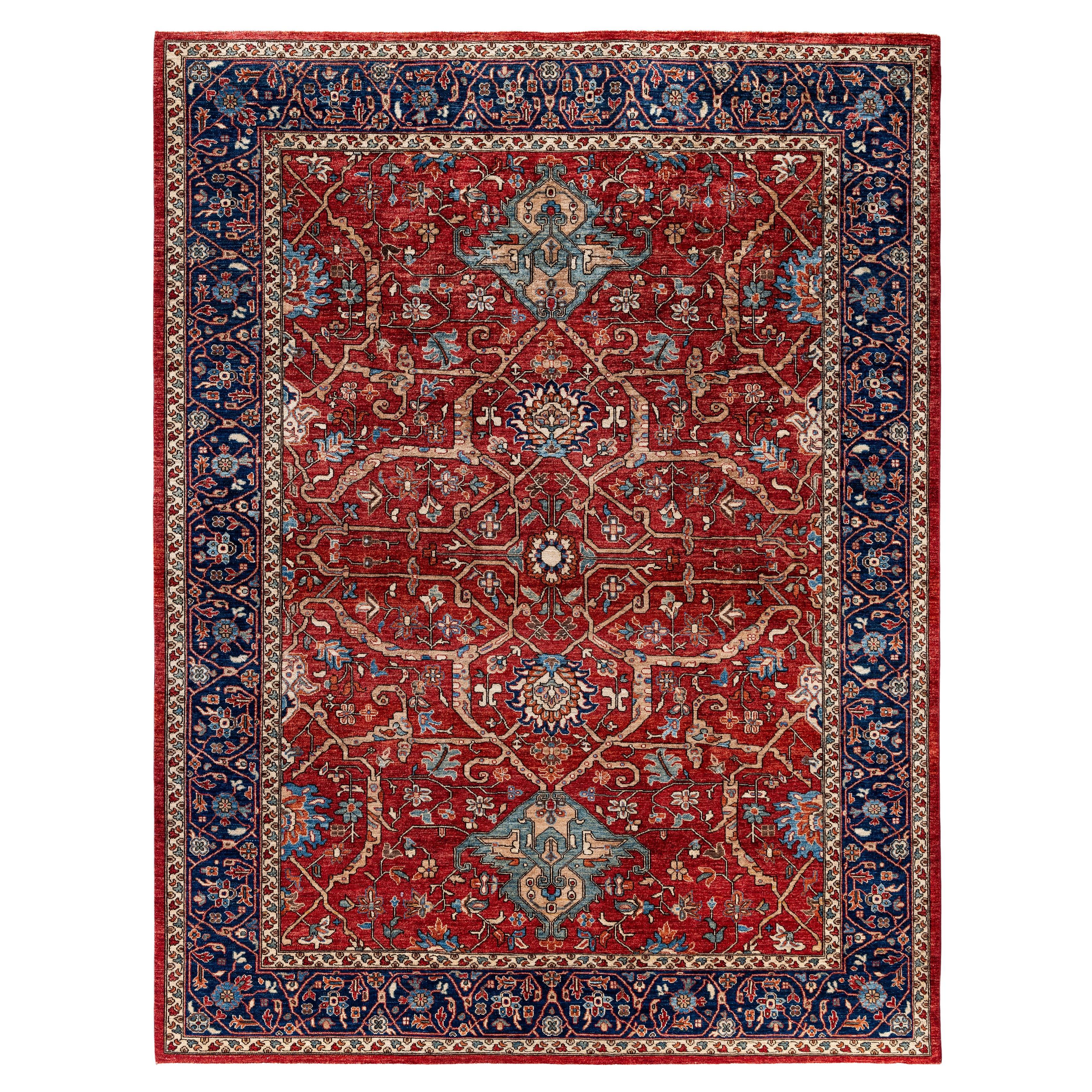 Traditional Tribal Serapi Wool Hand Knotted Red Area Rug 9' 0" x 11' 8"