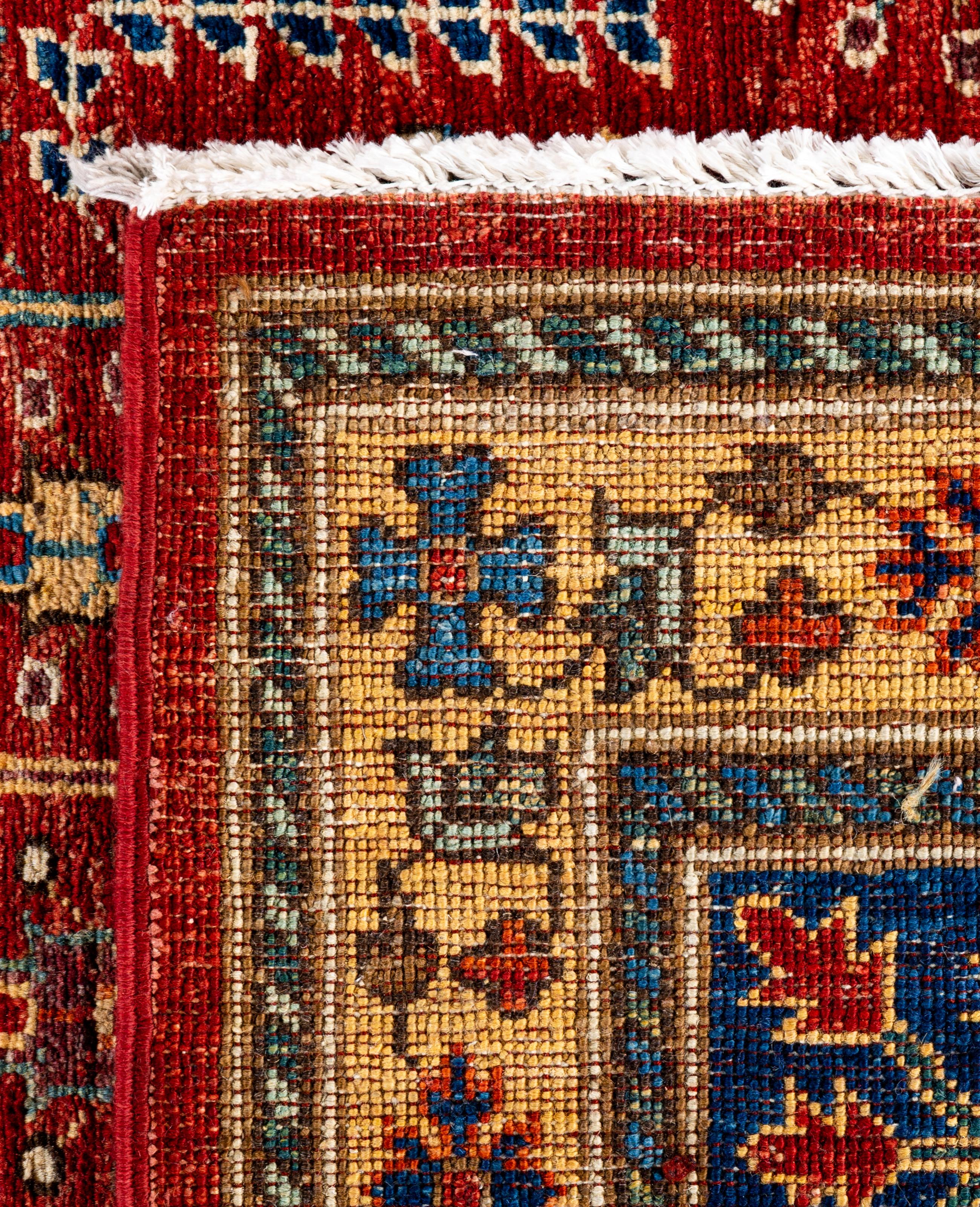 Tapis traditionnel tribal Serapi rouge noué à la main 9' 0