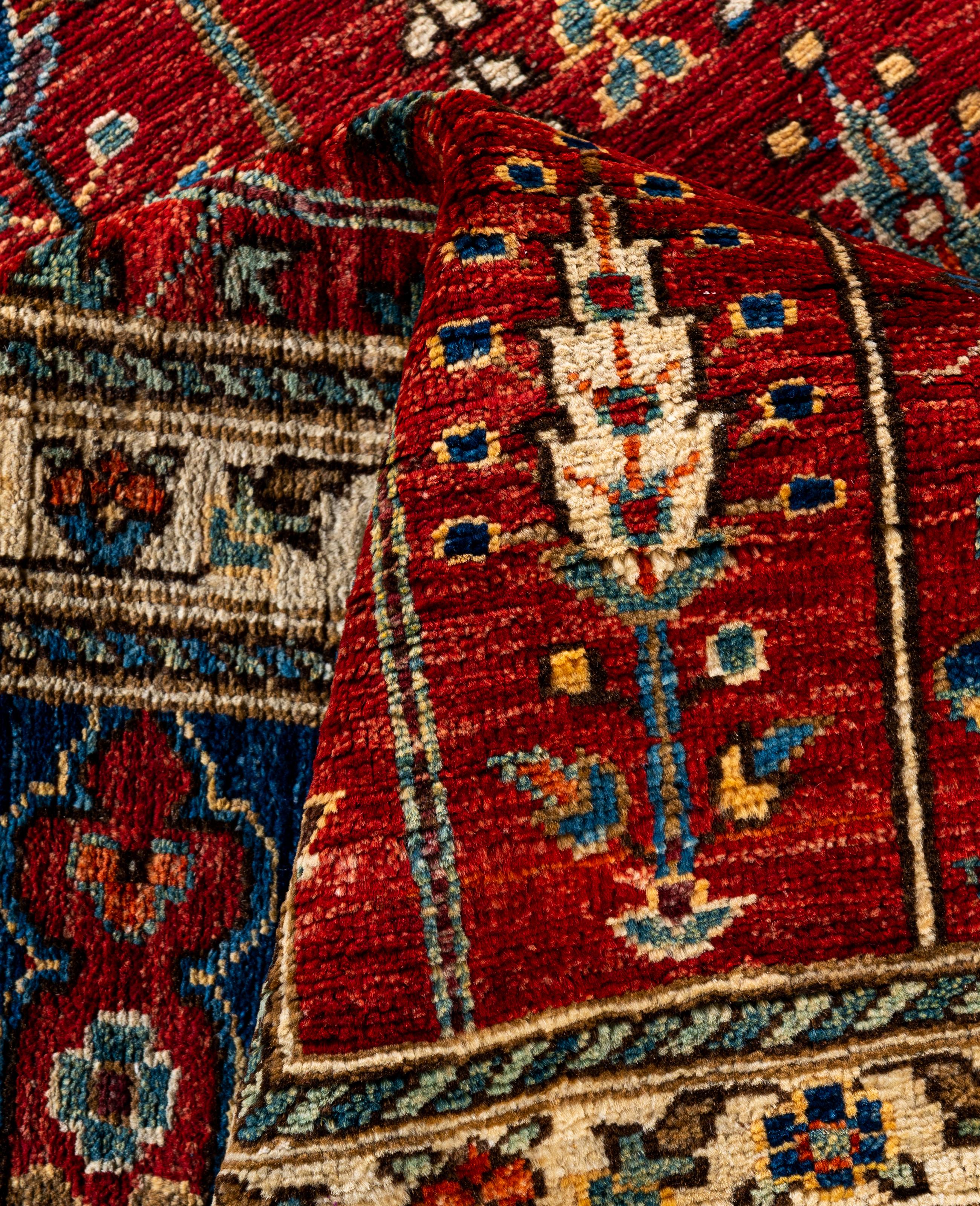 Laine Tapis traditionnel tribal Serapi rouge noué à la main 9' 0