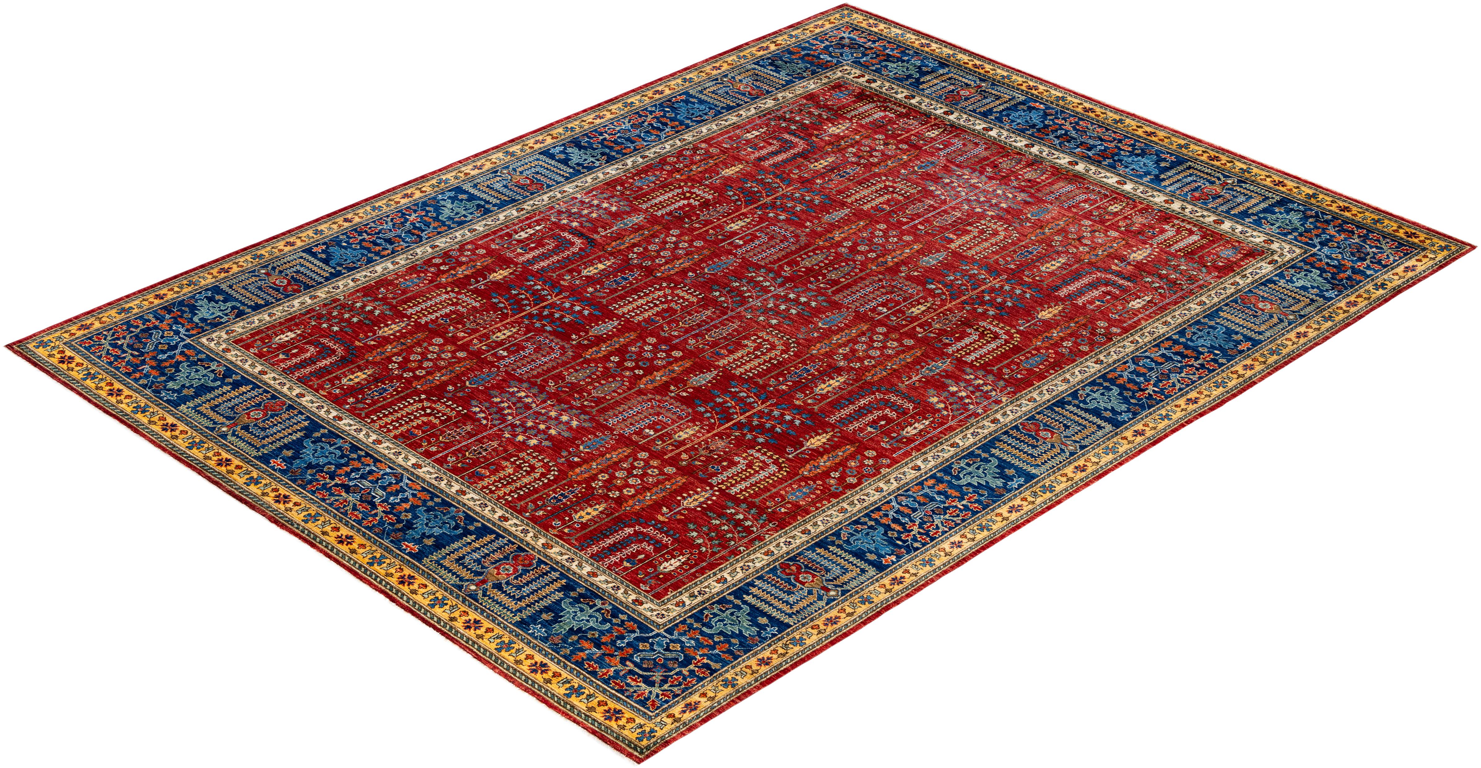 Tapis traditionnel tribal Serapi rouge noué à la main 9' 0
