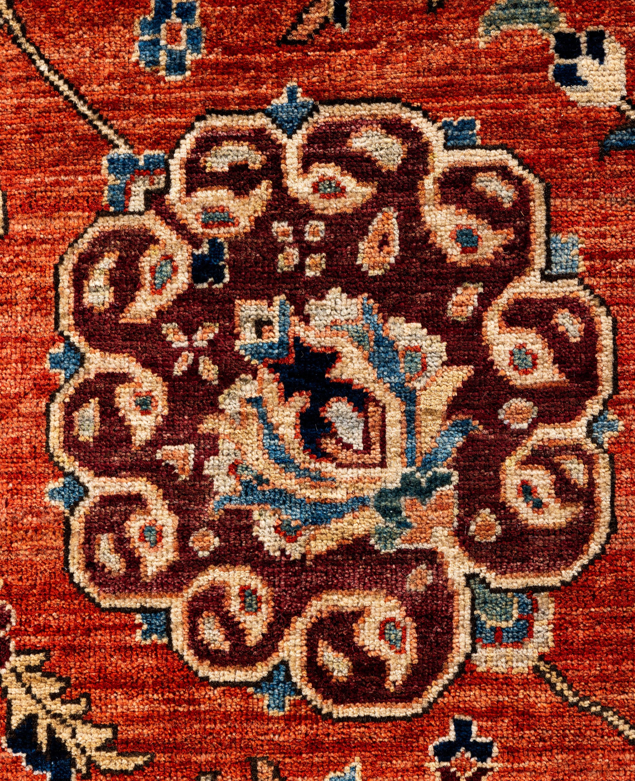 Pakistanais Tapis traditionnel tribal Serapi rouge noué à la main 9' 2