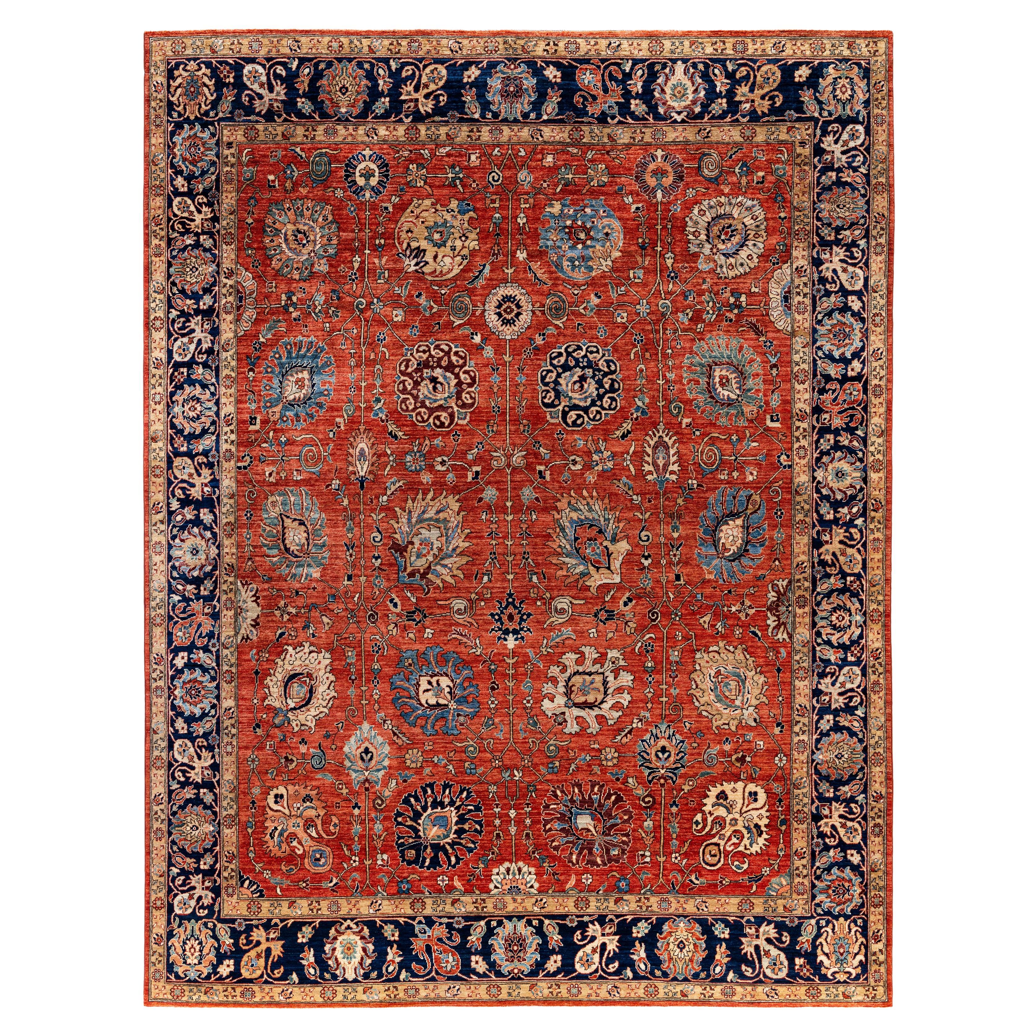 Tapis traditionnel tribal Serapi rouge noué à la main 9' 2" x 12' 1"