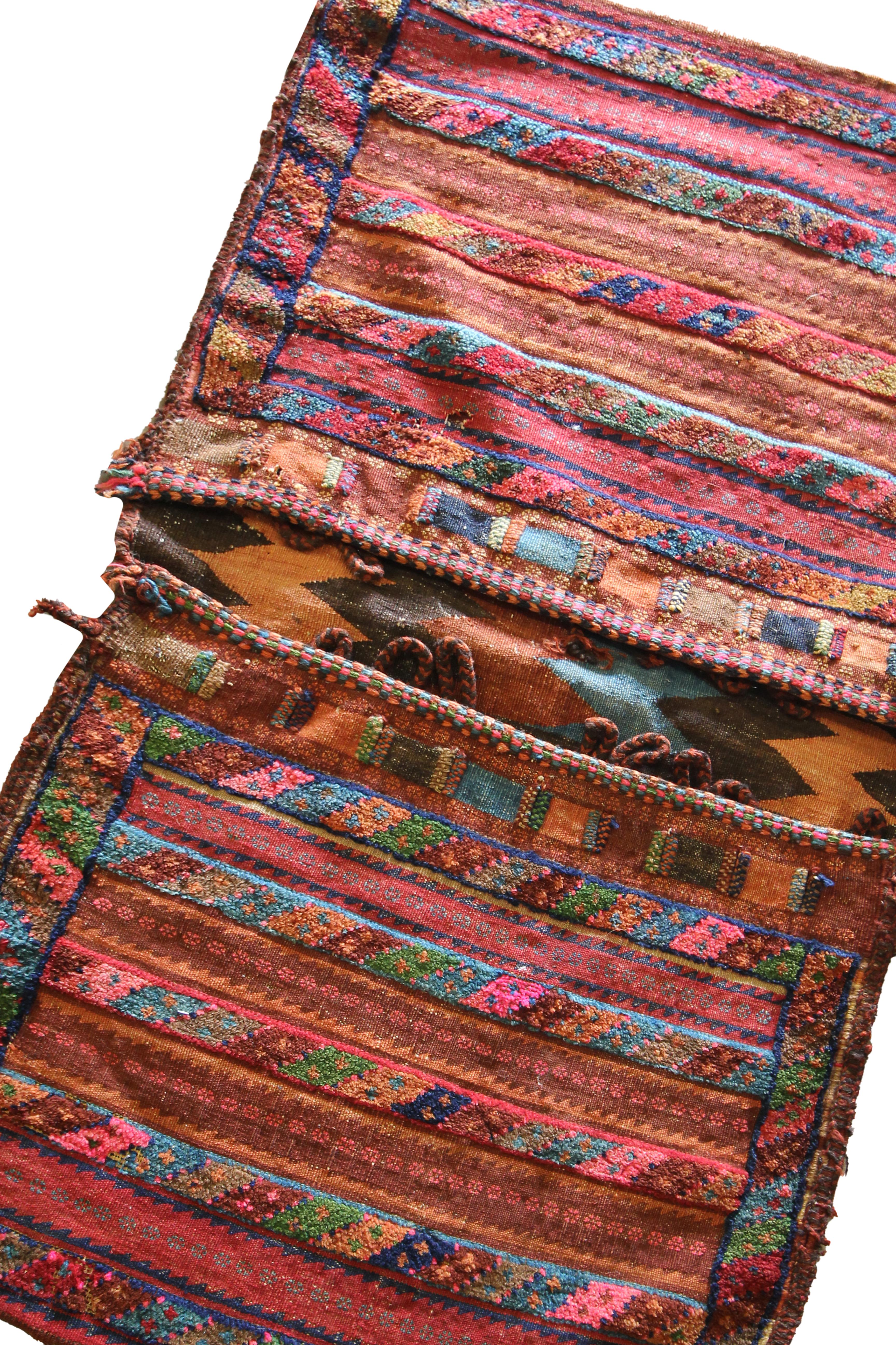 Azerbaijani Traditional Tribal Rug Textile Handwoven Antique Oriental Wool Saddle Bag For Sale