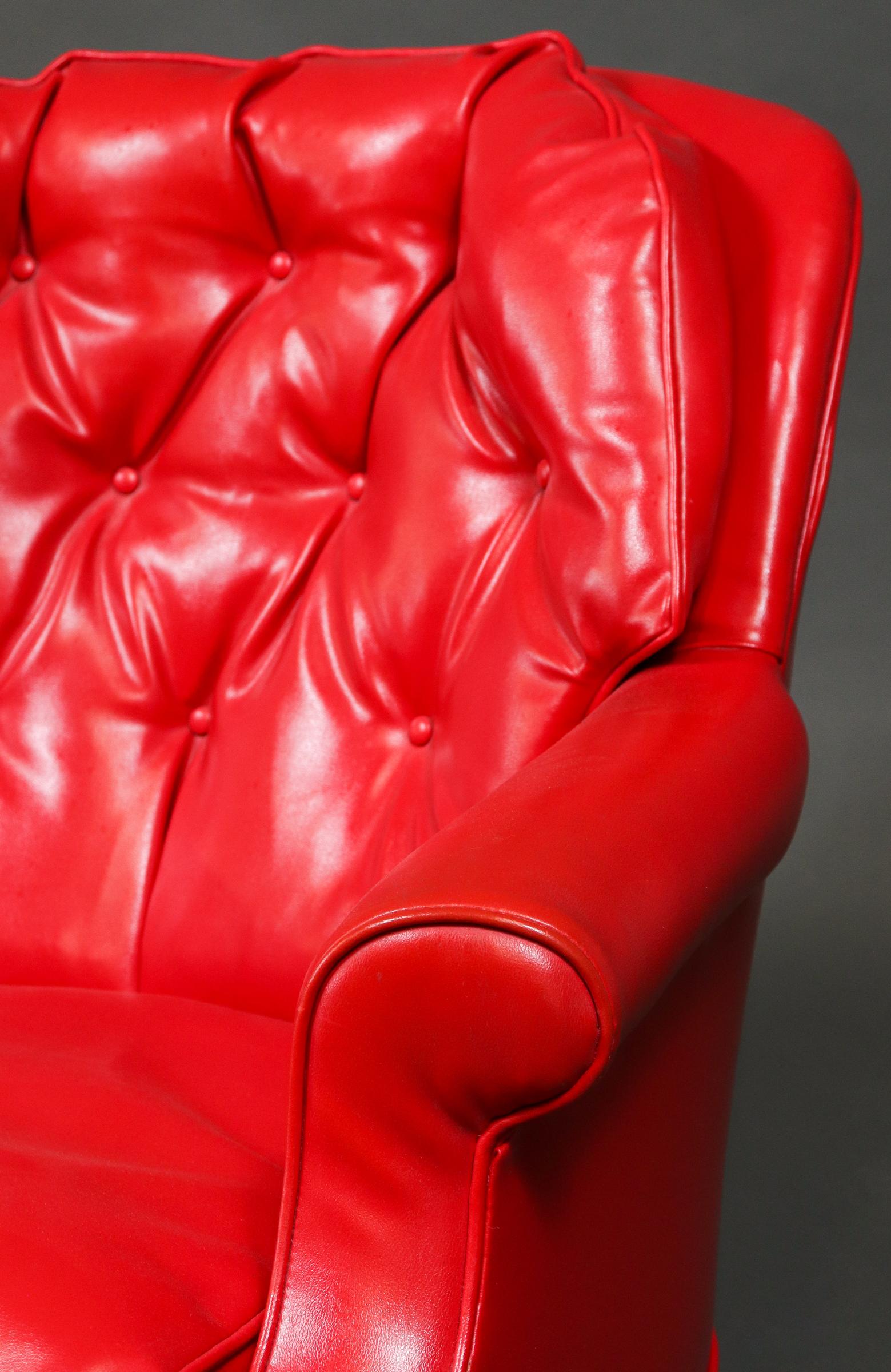 Modern Traditional Tufted Red Vinyl Club Chair