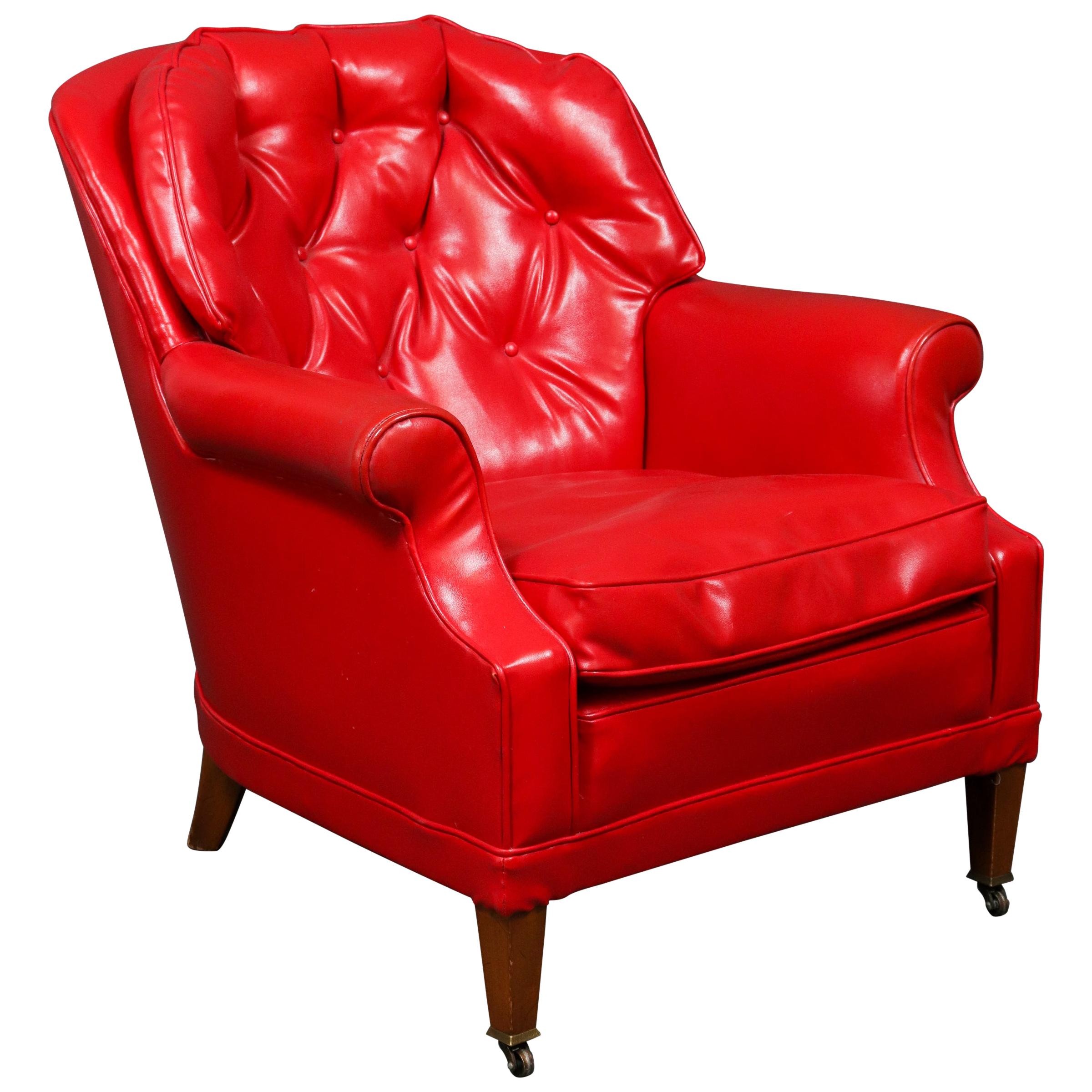 Traditional Tufted Red Vinyl Club Chair