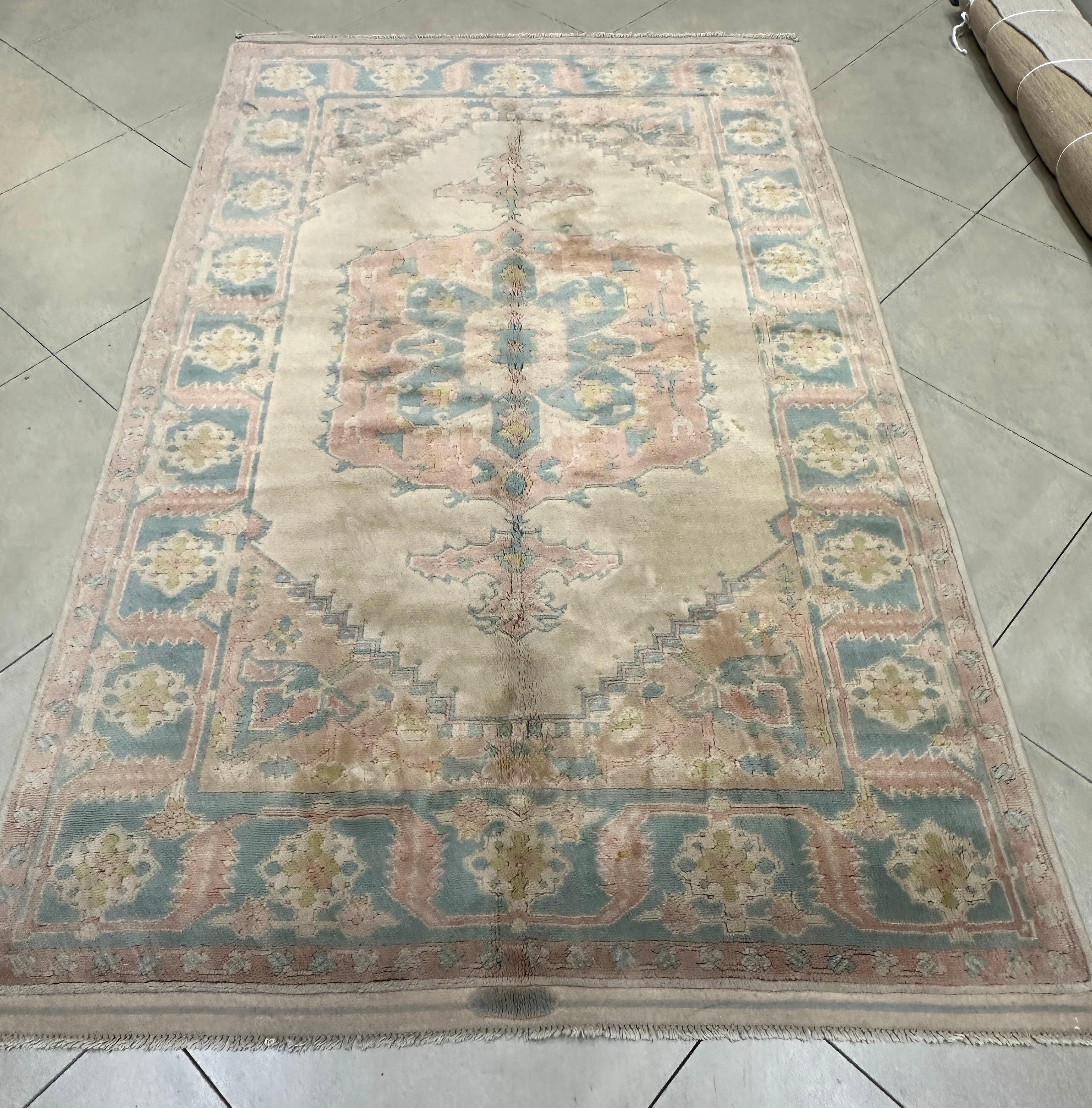 Alfombra de Lana Turca - Crema, Azul, Rosa y Verde (5'10