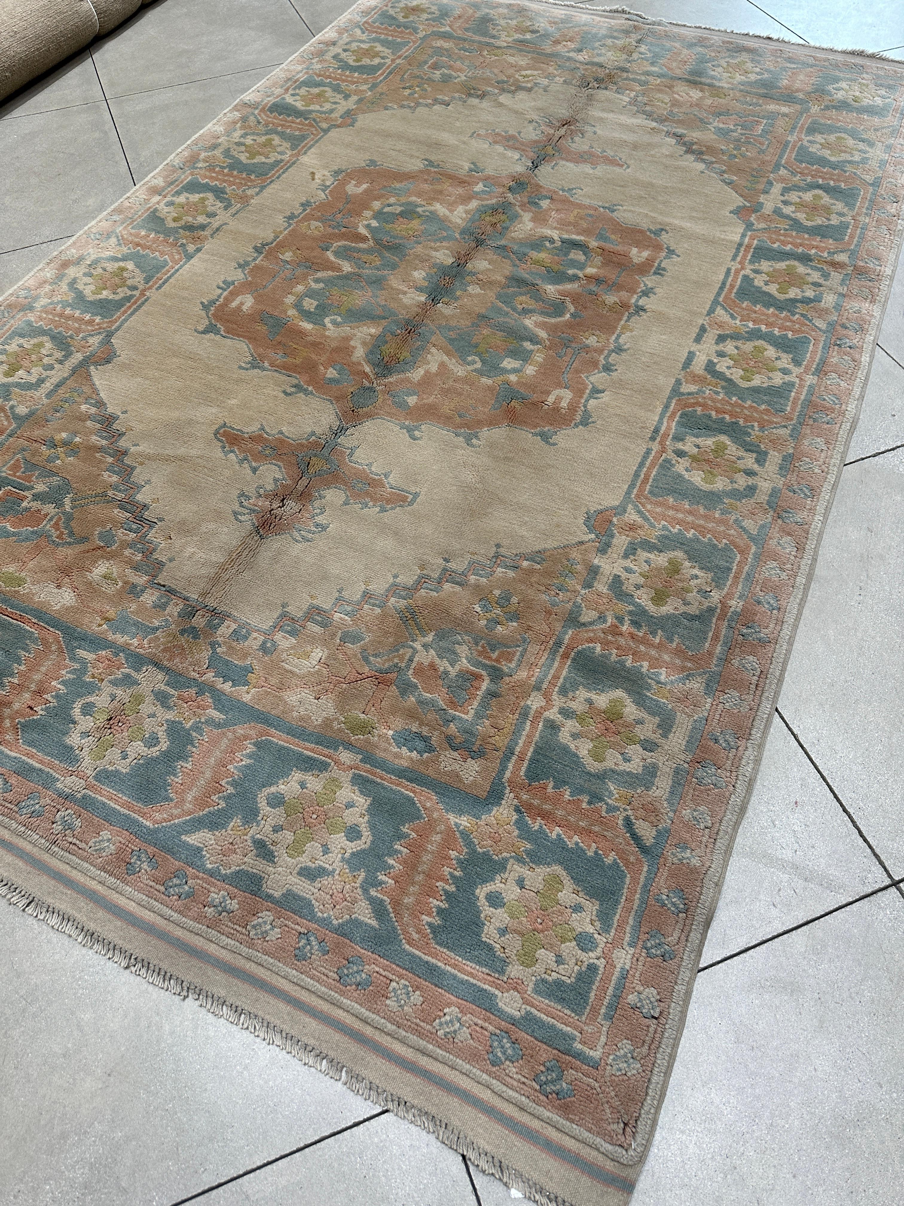 Alfombra Turca Tradicional 6x9 Azul y Rosa Anudado a mano en venta