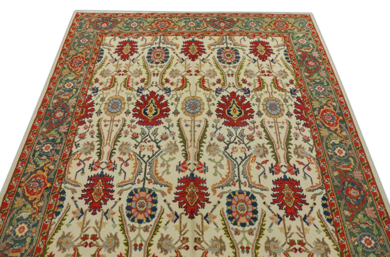 Moderno Tappeto Oushak tradizionale con design floreale in lana finemente tessuta, 6'3