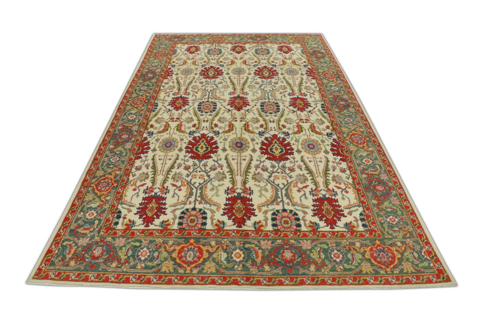 Tintura vegetale Tappeto Oushak tradizionale con design floreale in lana finemente tessuta, 6'3