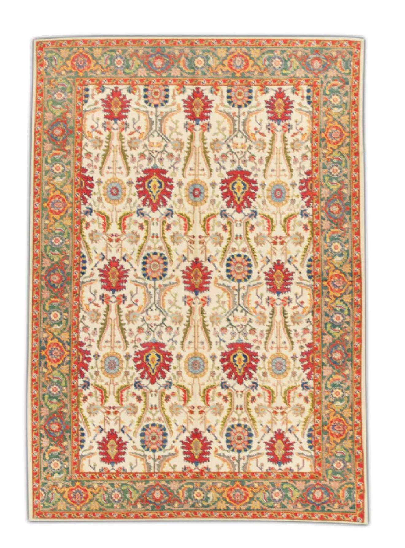 Tappeto Oushak tradizionale con design floreale in lana finemente tessuta, 6'3