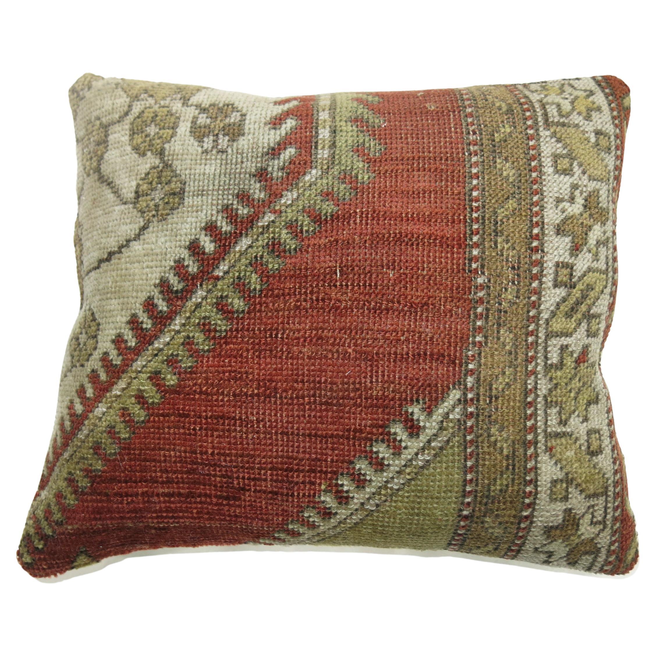 Traditional Turkish Oushak Rug Pillow For Sale