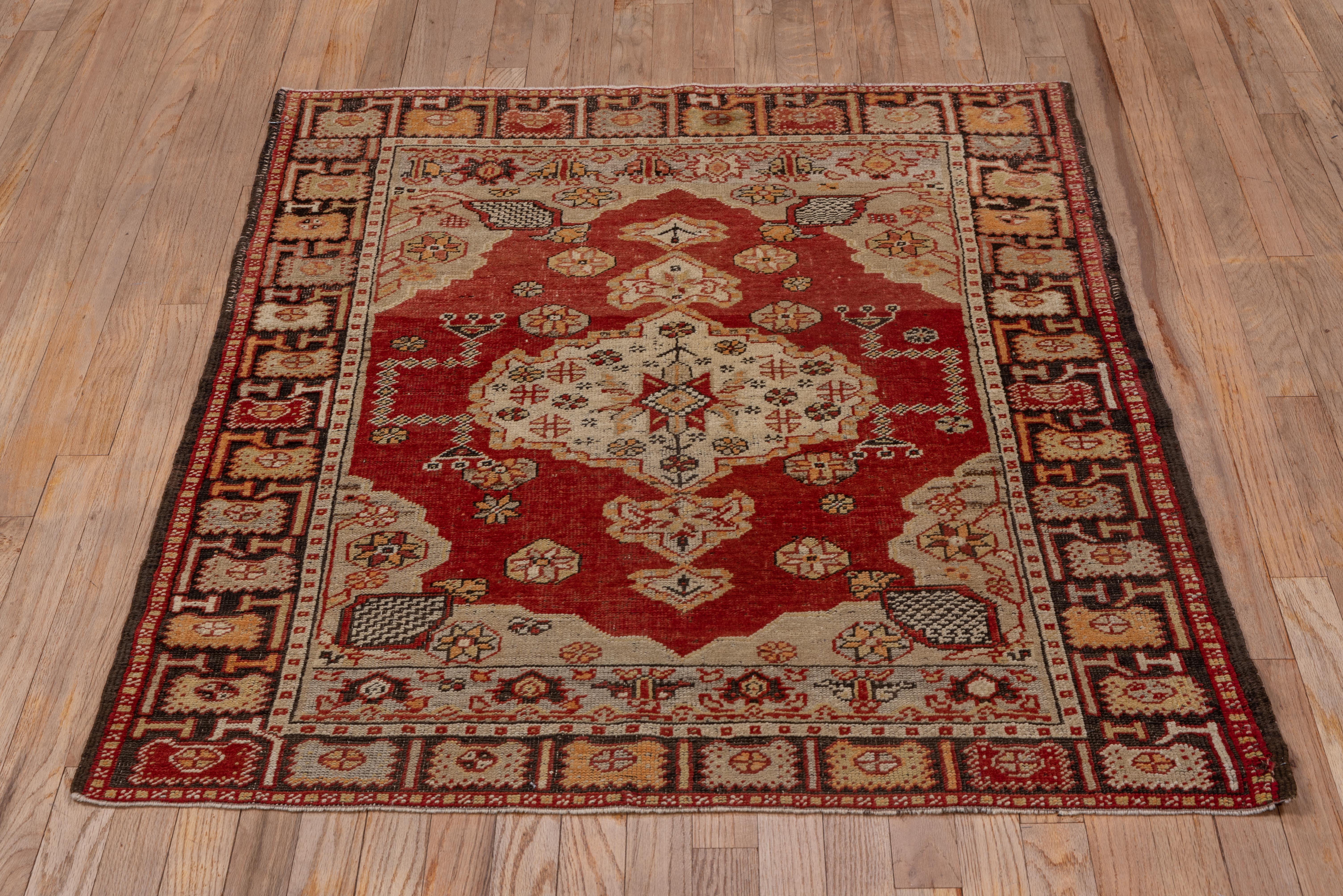 Wool Traditional Turkish Oushak with Red Central Medallion - Circa 1930s For Sale