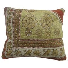 Traditional Turkish Rug Pillow in Brick Red and Green