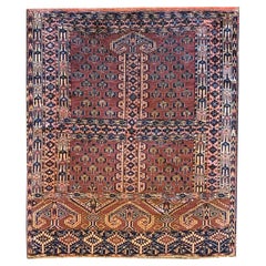 Traditional Turkmen Rug, Rust Wool Carpet, Hand-knotted Antique Rug