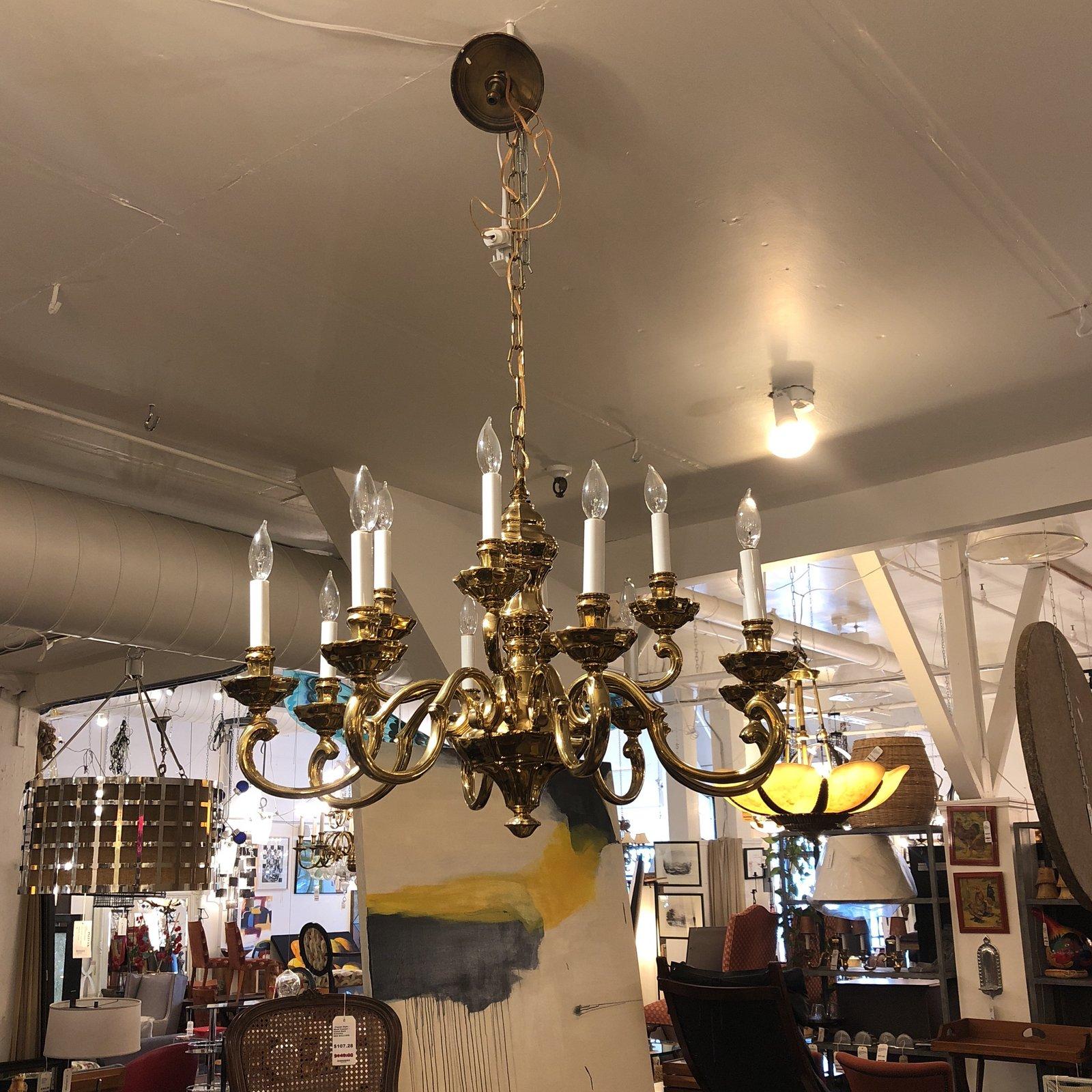 Traditional Twelve-Light Brass Chandelier For Sale 3