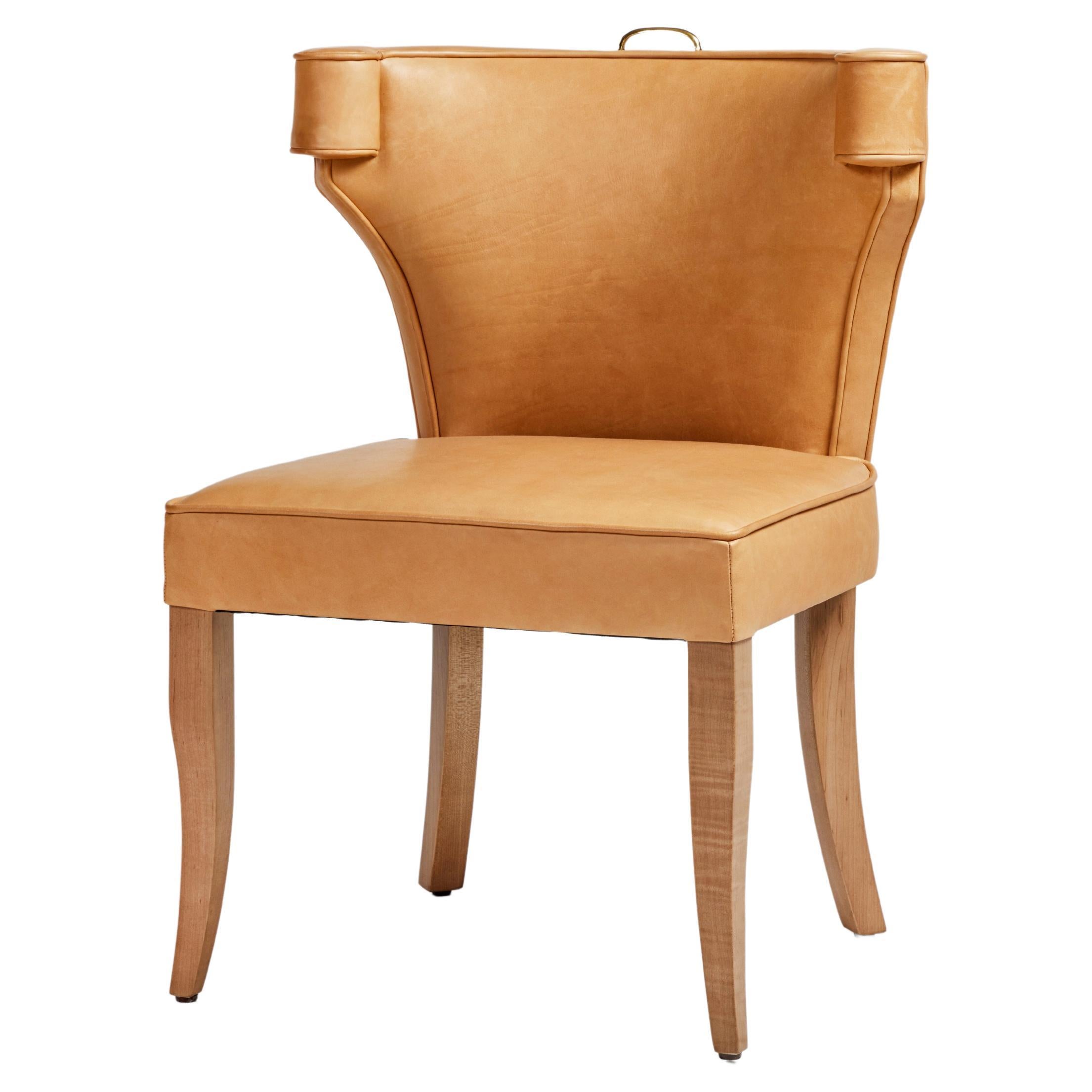 Traditional Upholstered Dining Chair with Brass Handle  by Martin and Brockett