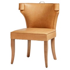 Traditional Upholstered Dining Chair in Leather/ Brass by Martin and Brockett