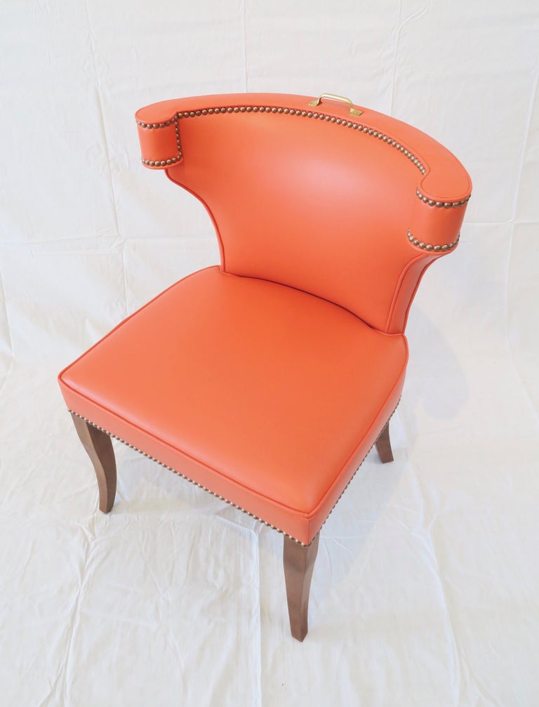 Traditional Upholstered Dining Chair in Orange/ Brass by Martin and