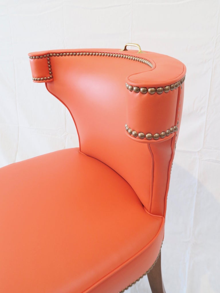 Traditional Upholstered Dining Chair in Orange/ Brass by Martin and