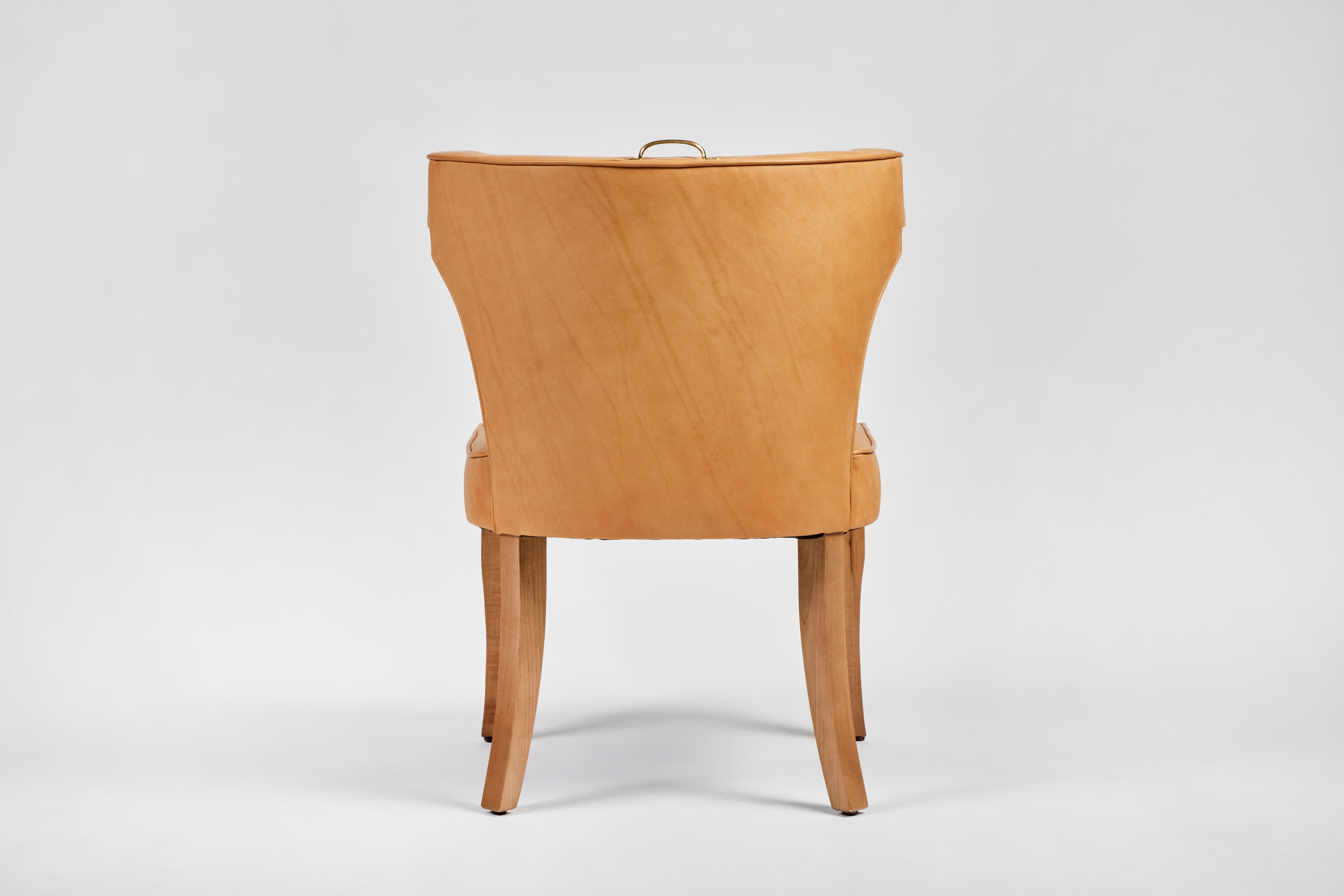 Traditional Upholstered Dining Chair with Brass Handle by Martin and Brockett For Sale 6