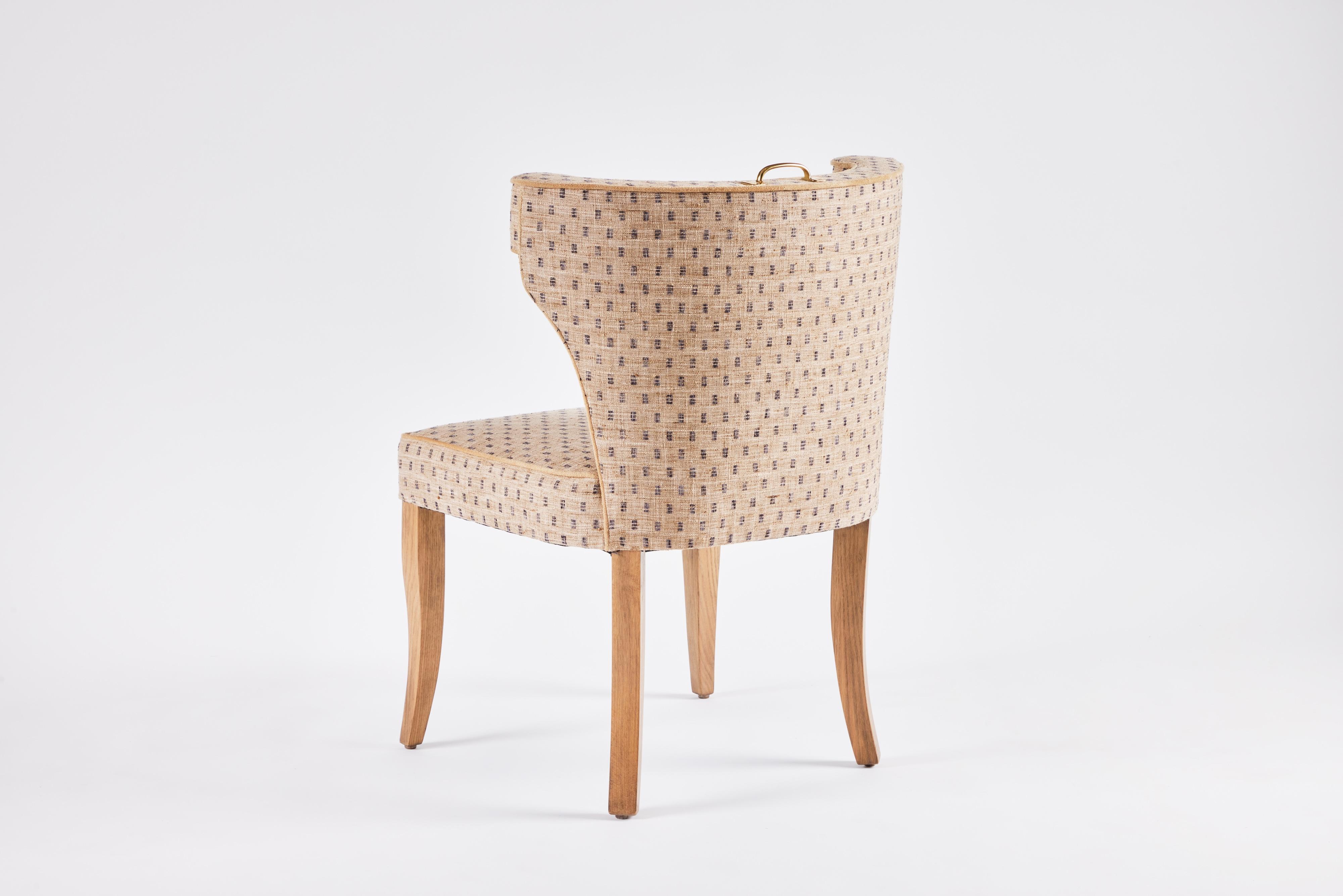 American Traditional Upholstered Dining Chair with Brass Handle by Martin and Brockett For Sale