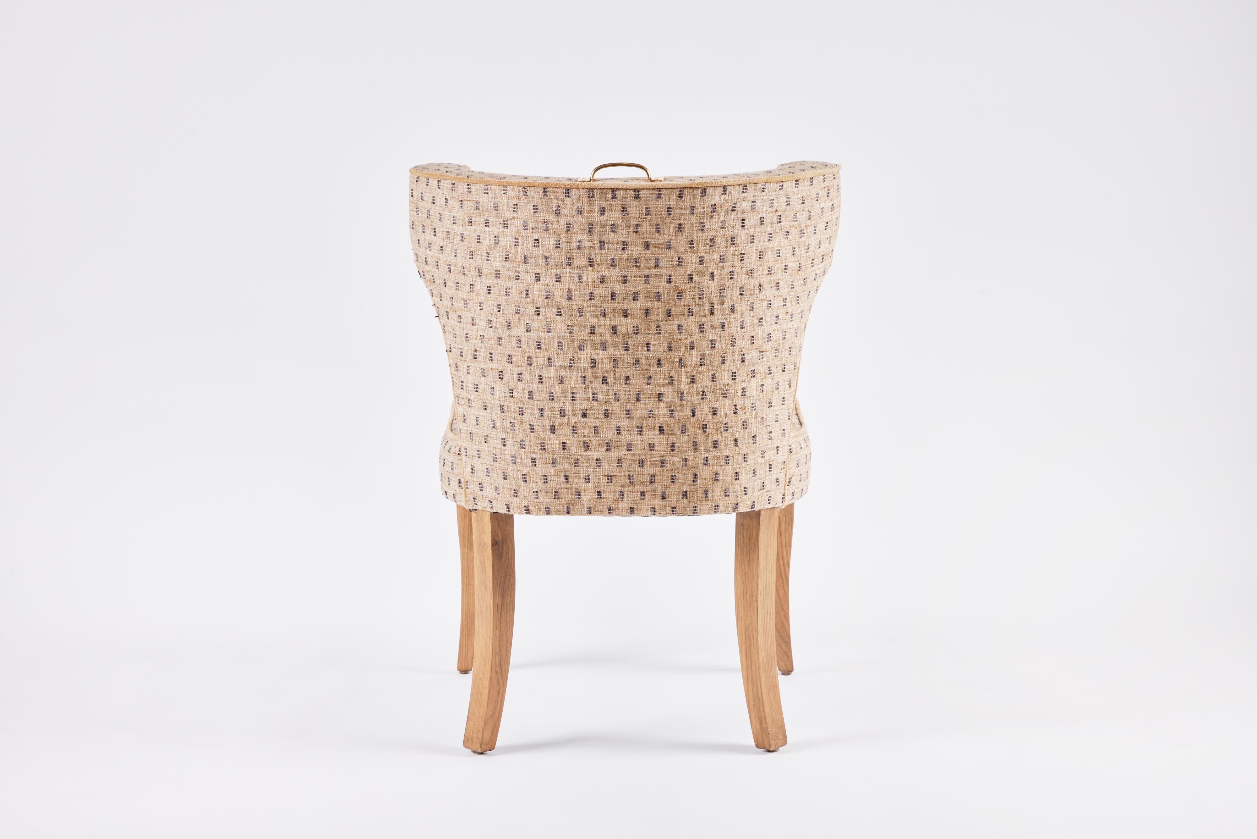 Traditional Upholstered Dining Chair with Brass Handle by Martin and Brockett In New Condition For Sale In Los Angeles, CA