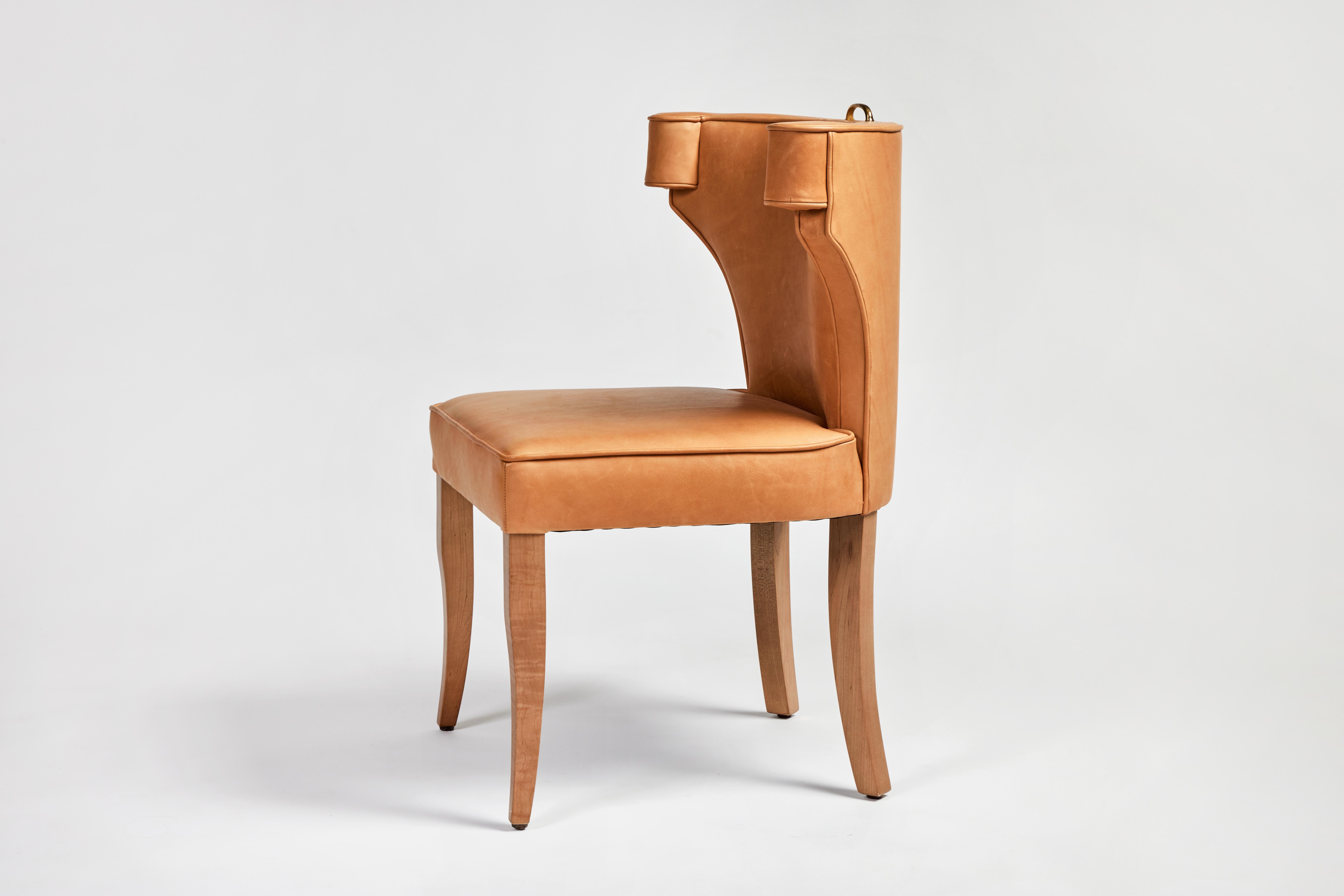 Traditional Upholstered Dining Chair with Brass Handle by Martin and Brockett For Sale 4