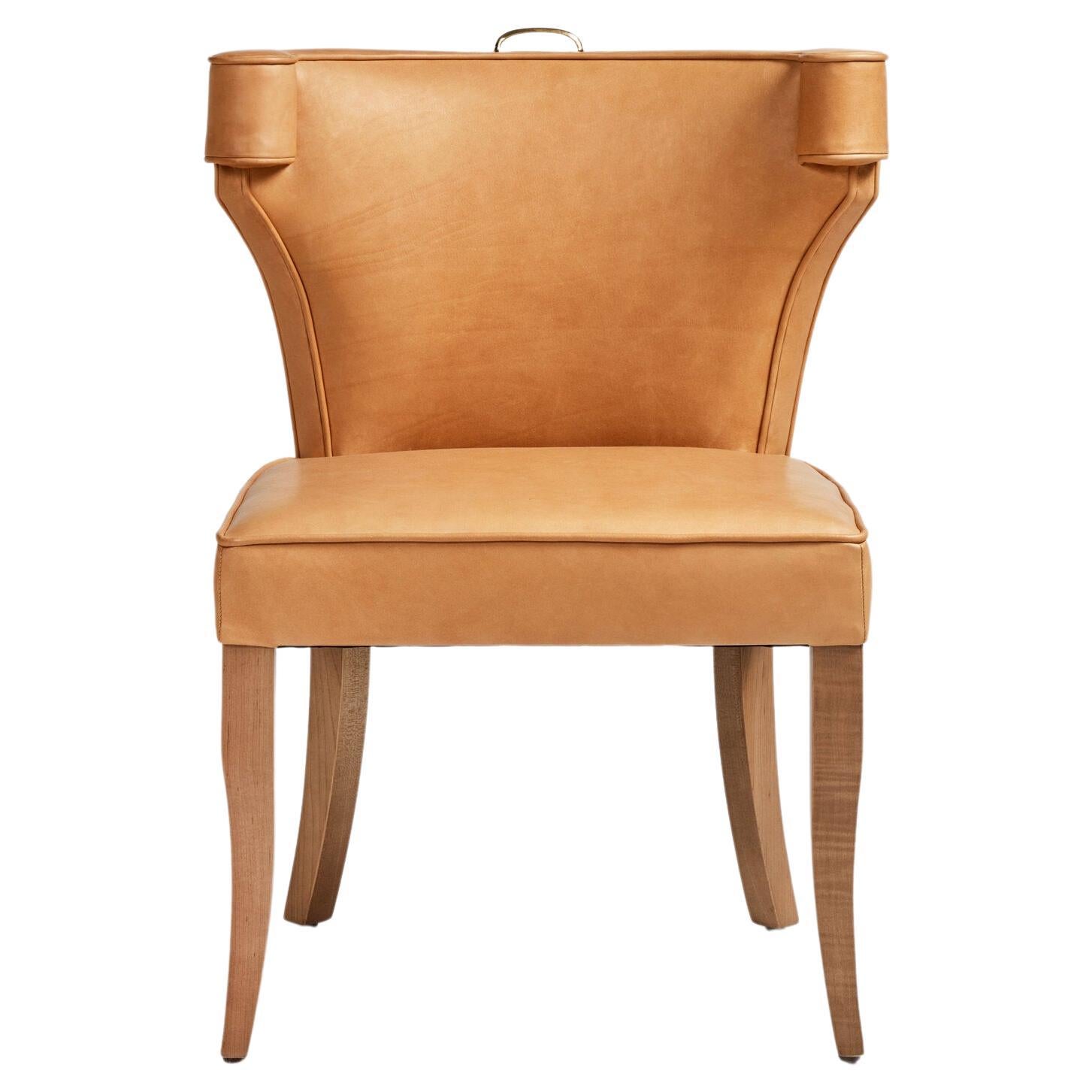 Traditional Upholstered Dining Chair with Brass Handle by Martin and Brockett