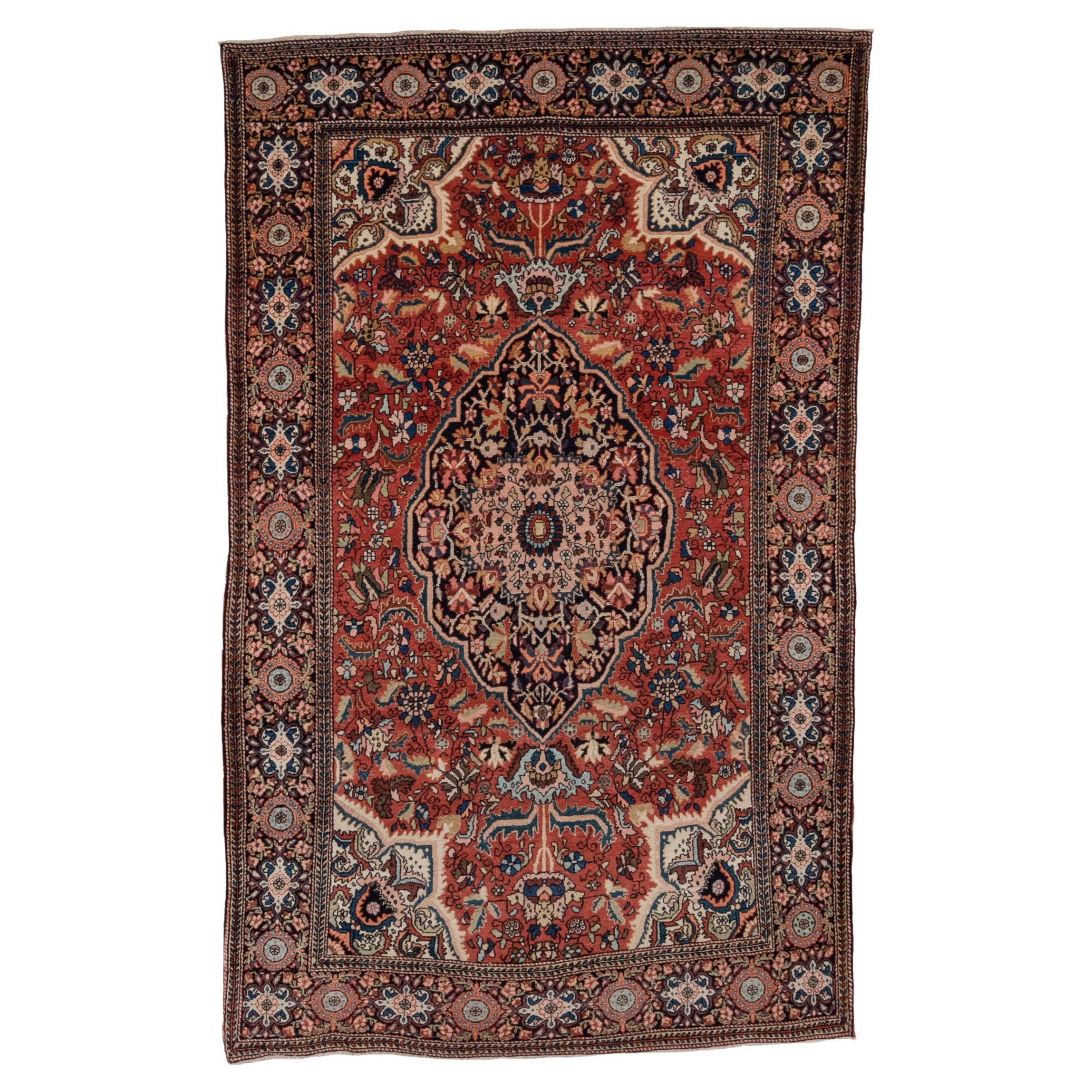 Traditional Vintage Far Sarouk in Red and Grey Notes and Ornate Detailing For Sale