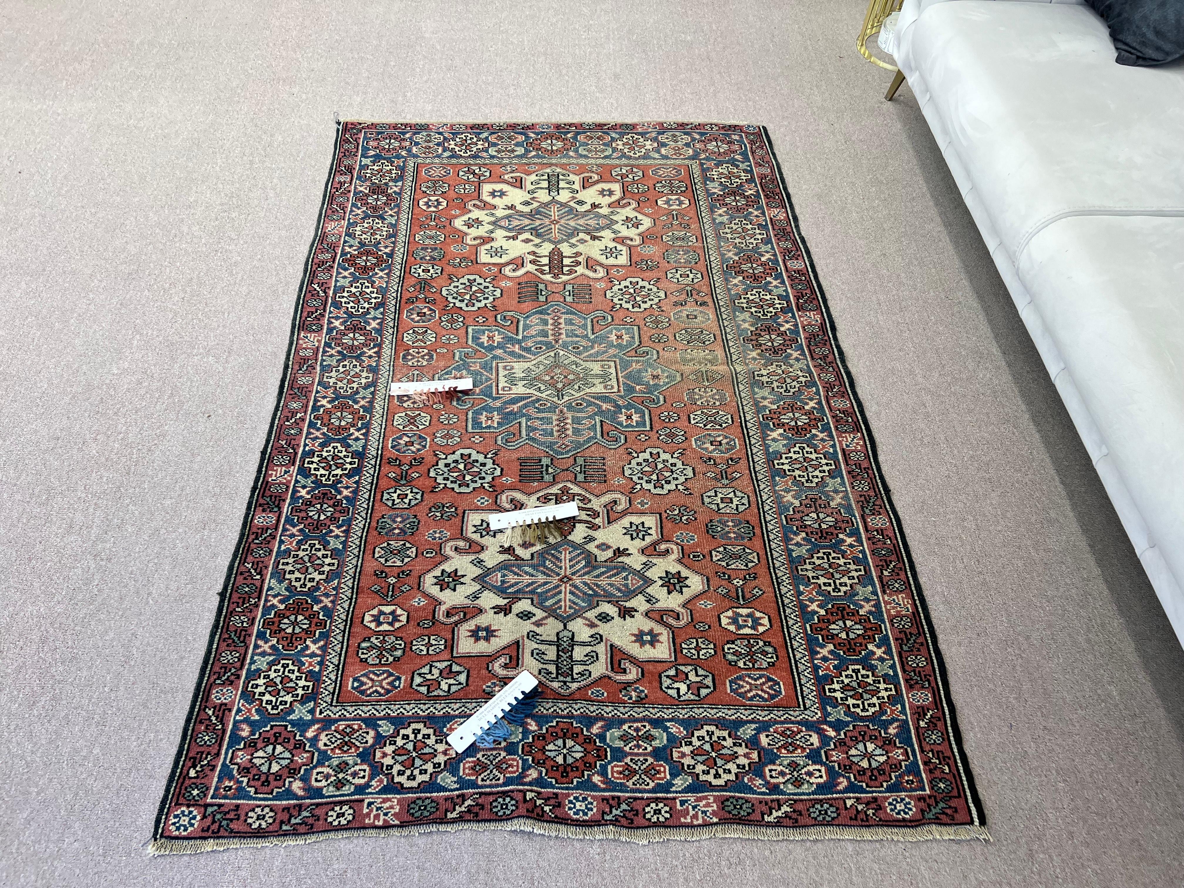 4x6.4 ft Traditional Vintage Hand Knotted Anatolian Village Rug with Medallions For Sale 2