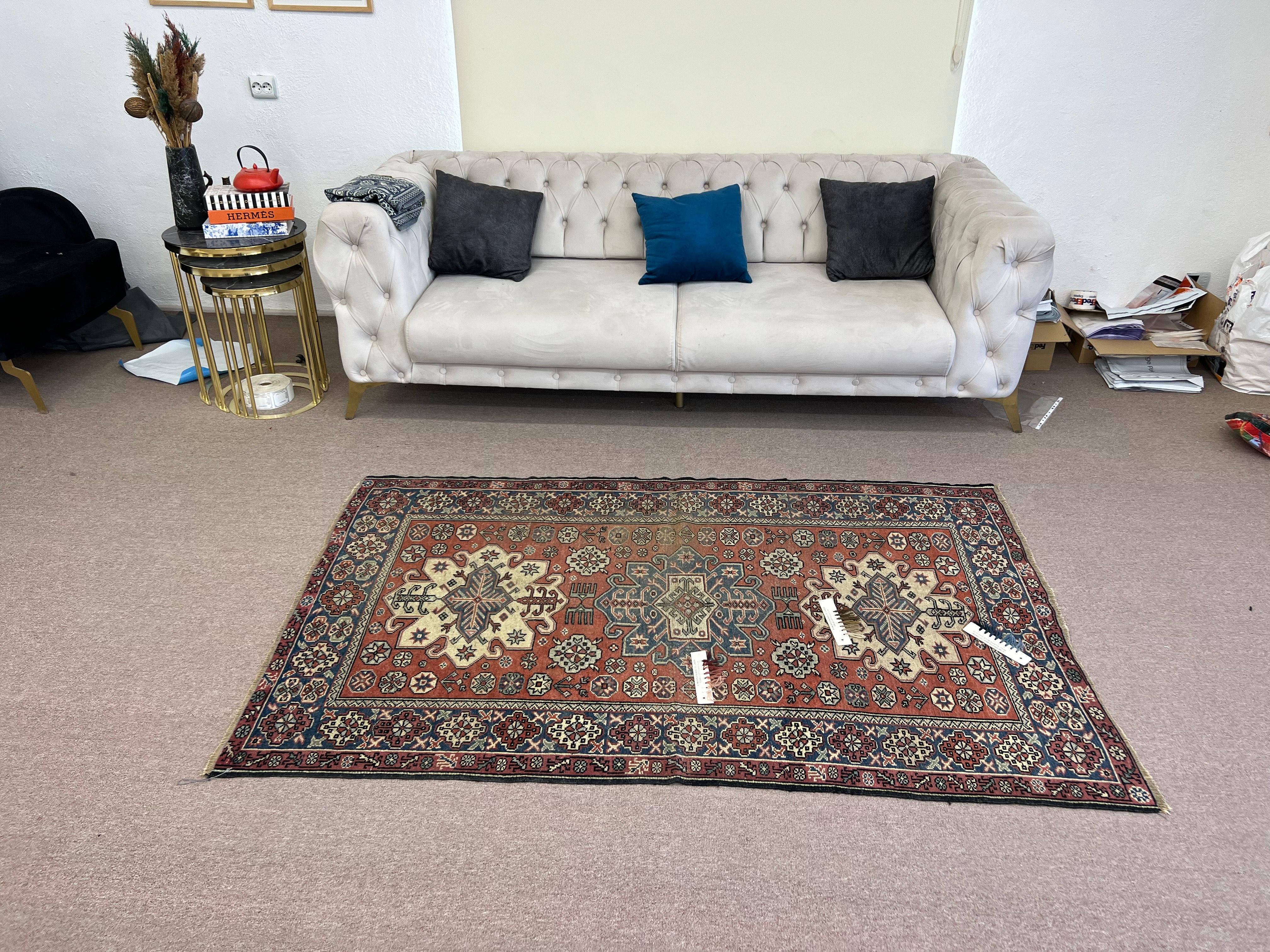4x6.4 ft Traditional Vintage Hand Knotted Anatolian Village Rug with Medallions For Sale 5