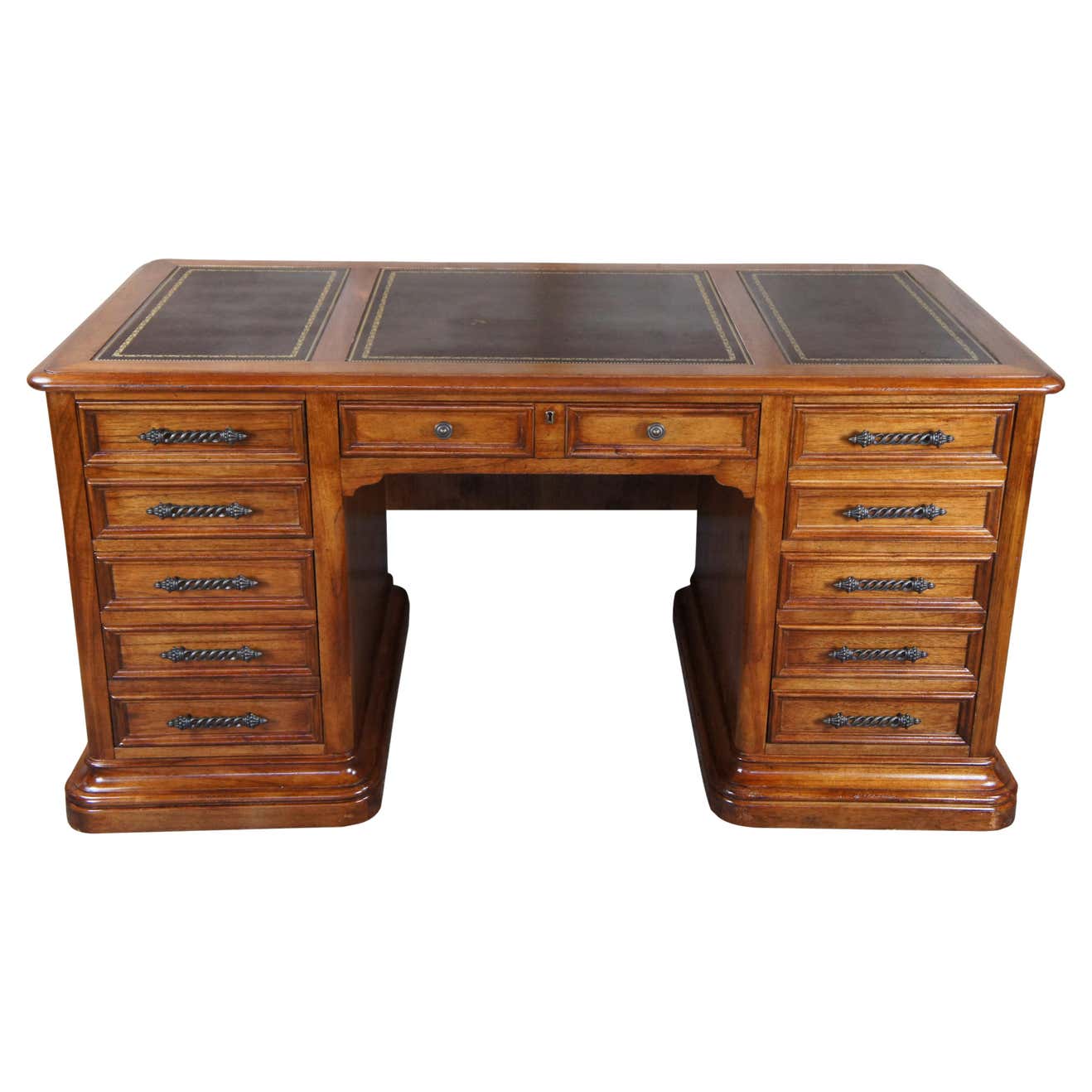 Traditional Vintage Hekman Oak Tooled Leather Top Executive Office Desk ...