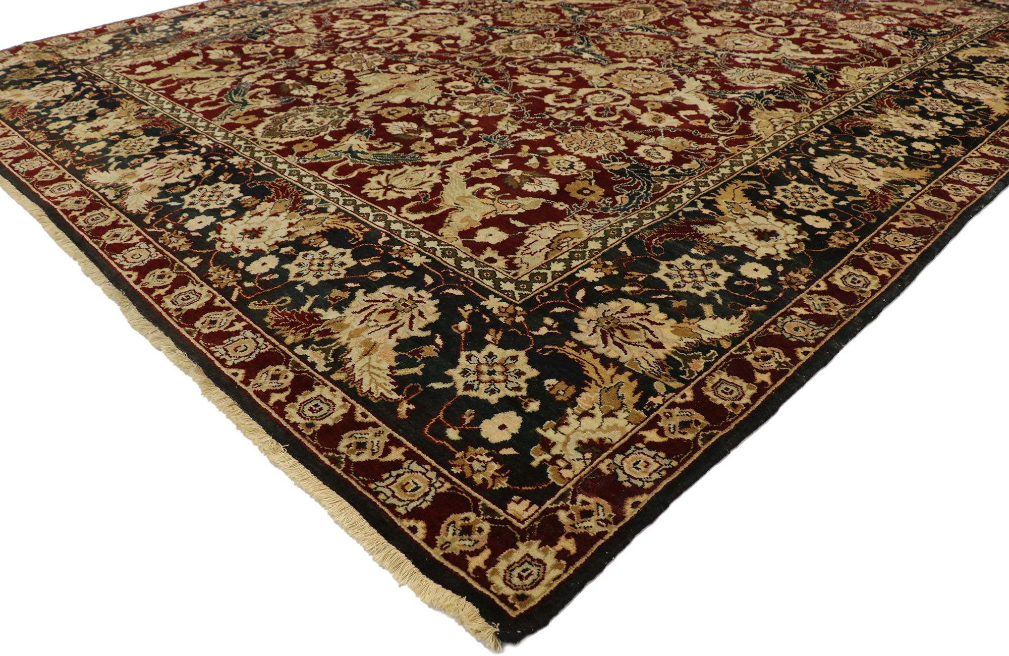 Hand-Knotted Traditional Vintage Indian Rug with Baroque Damask Style For Sale