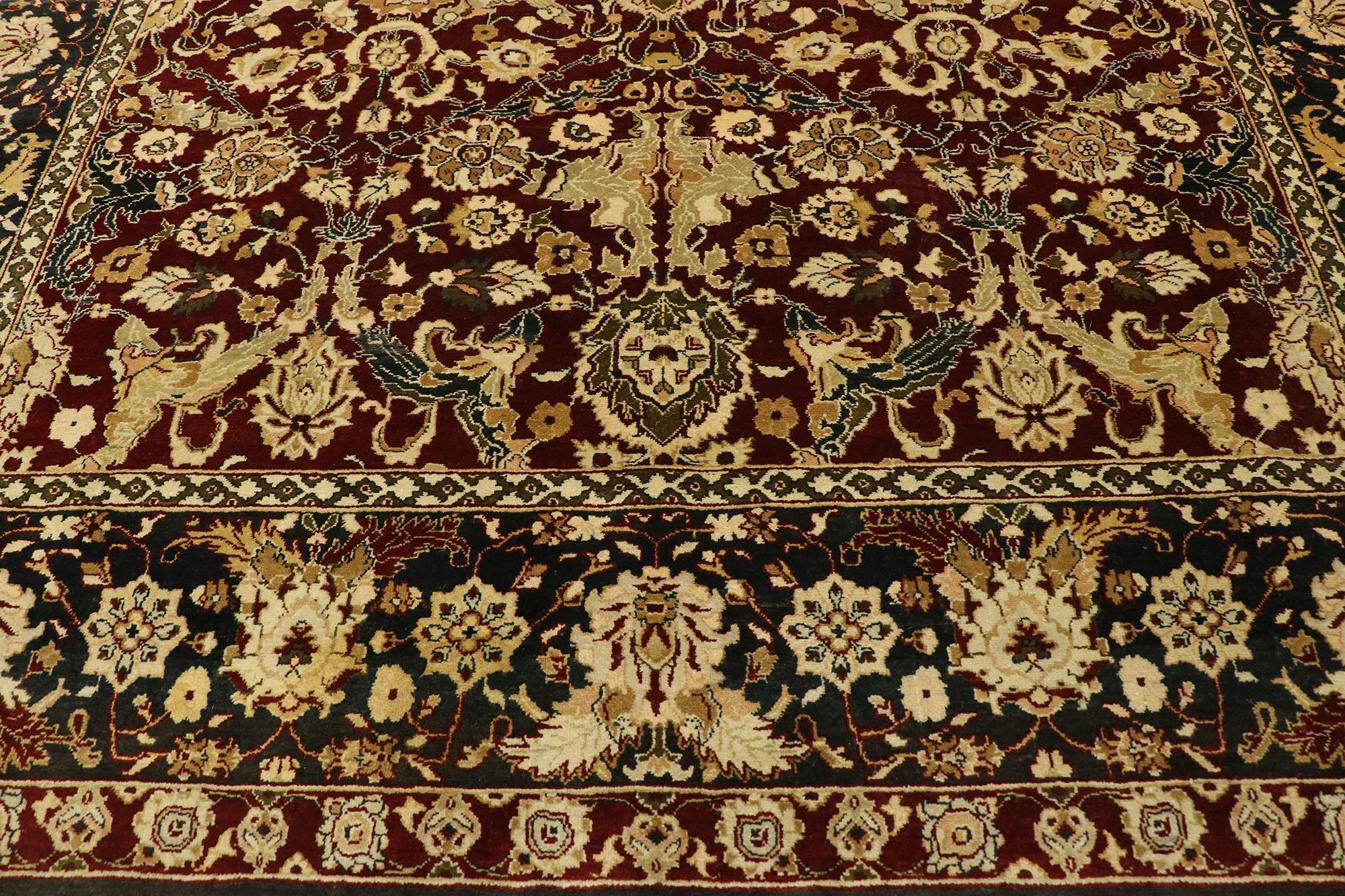 20th Century Traditional Vintage Indian Rug with Baroque Damask Style For Sale