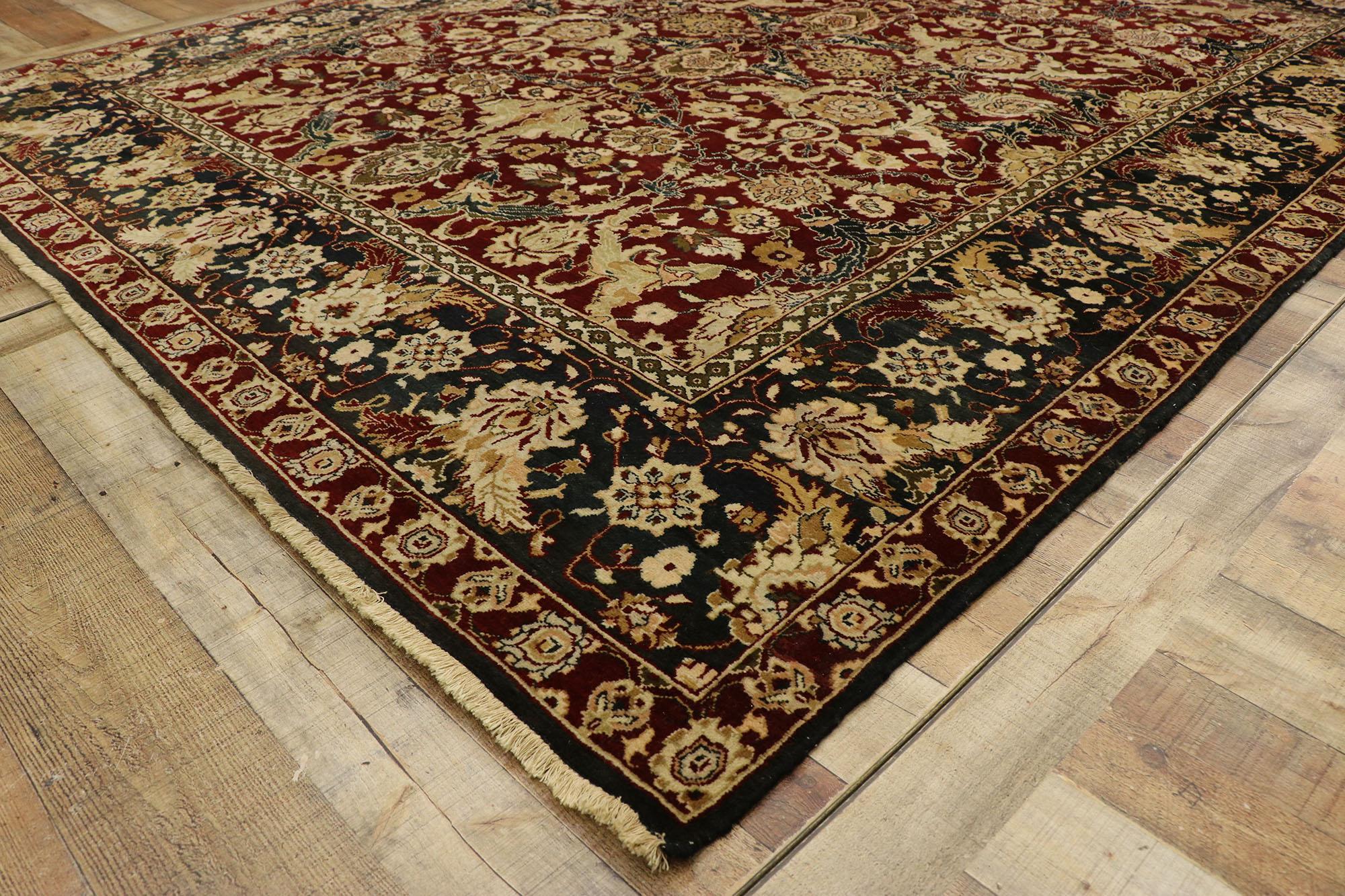 Traditional Vintage Indian Rug with Baroque Damask Style For Sale 1