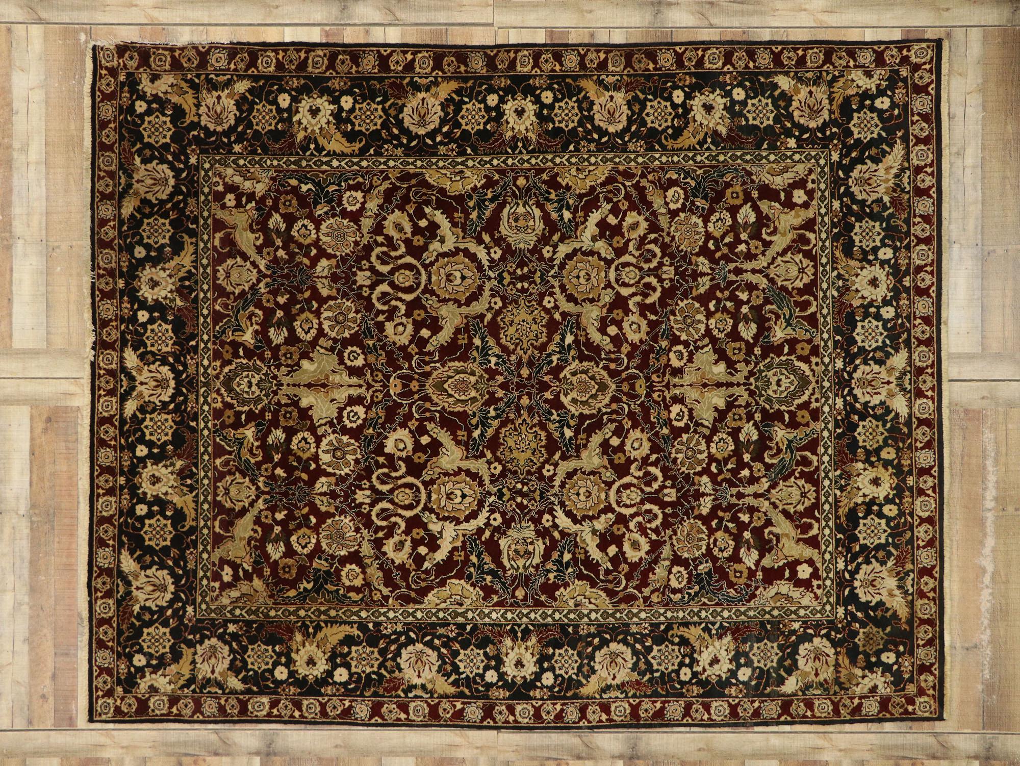 Traditional Vintage Indian Rug with Baroque Damask Style For Sale 3