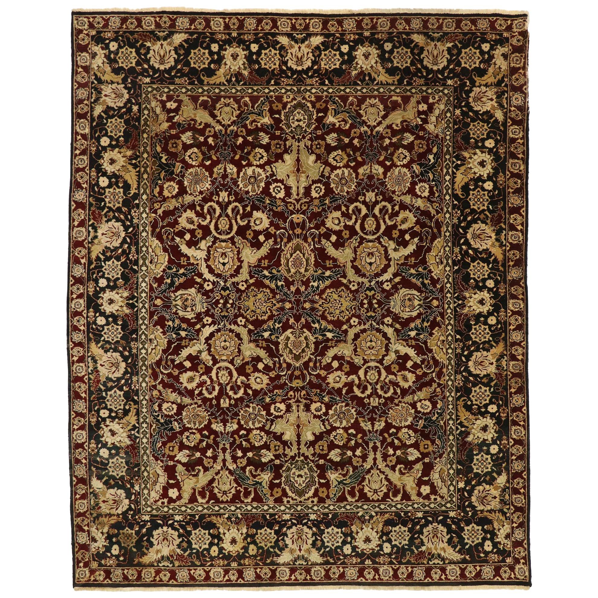 Traditional Vintage Indian Rug with Baroque Damask Style For Sale