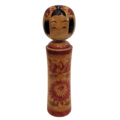 Japanese Kokeshi  Red Doll, polychrome wood Vintage