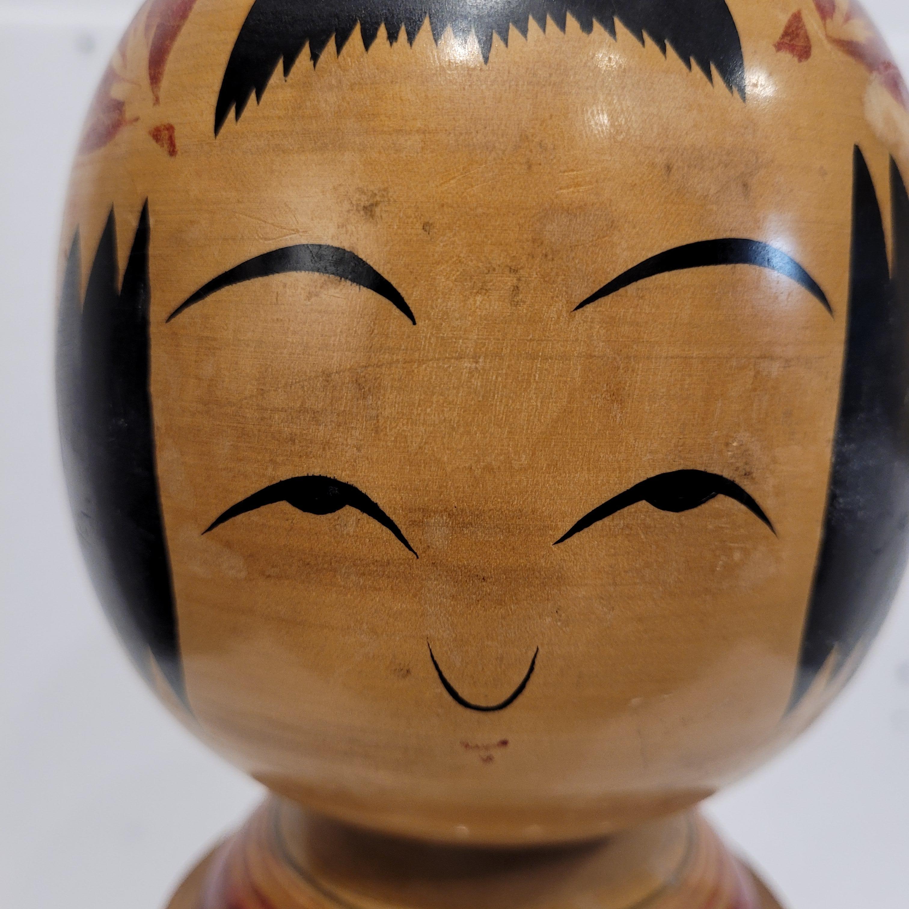 Traditionelle Vintage Japanische Kokeshi Puppe, mehrfarbiges Holz im Angebot 14