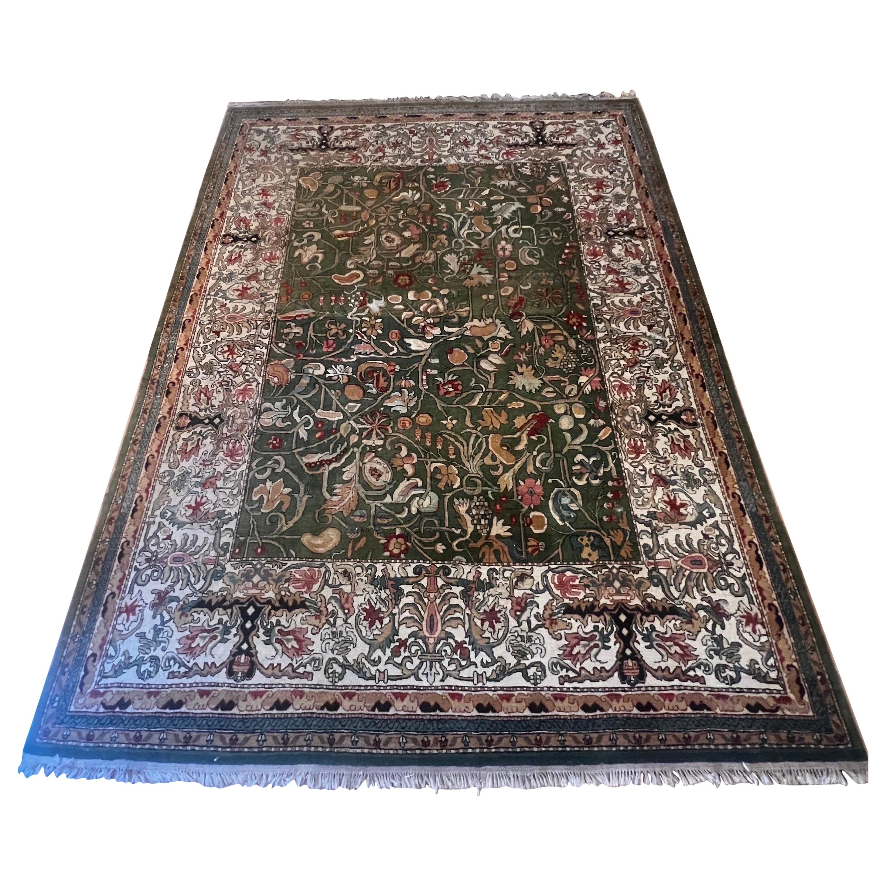 Alfombra Rectangular Tradicional Vintage Mahindra Anudada a Mano 100% Lana en venta