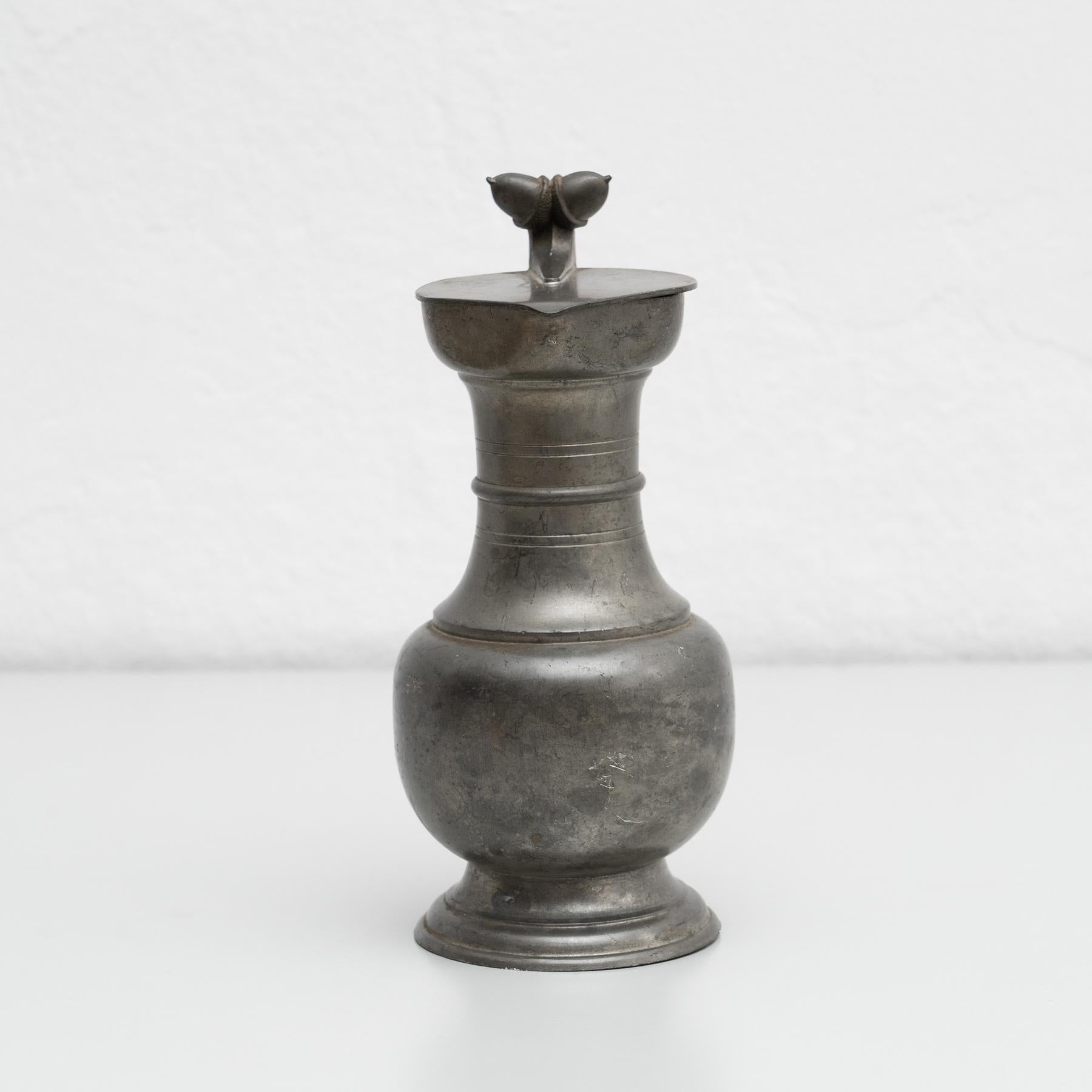 Rustic Traditional Vintage Metal Lidded Jug, circa 1970 For Sale